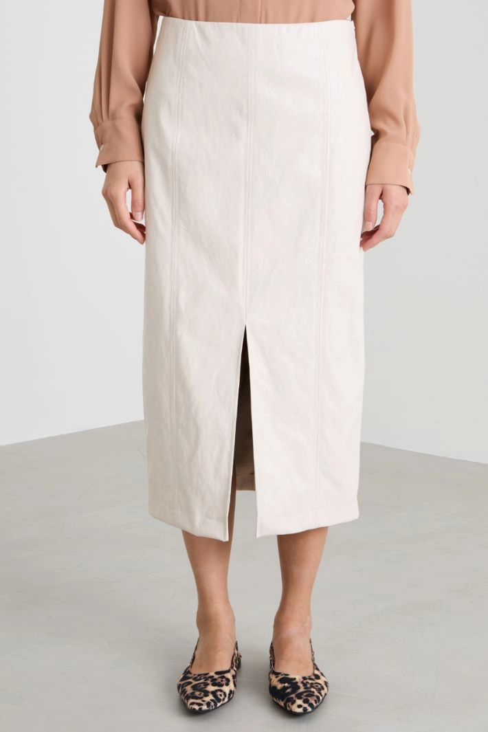 Coated jersey midi skirt - CREAM