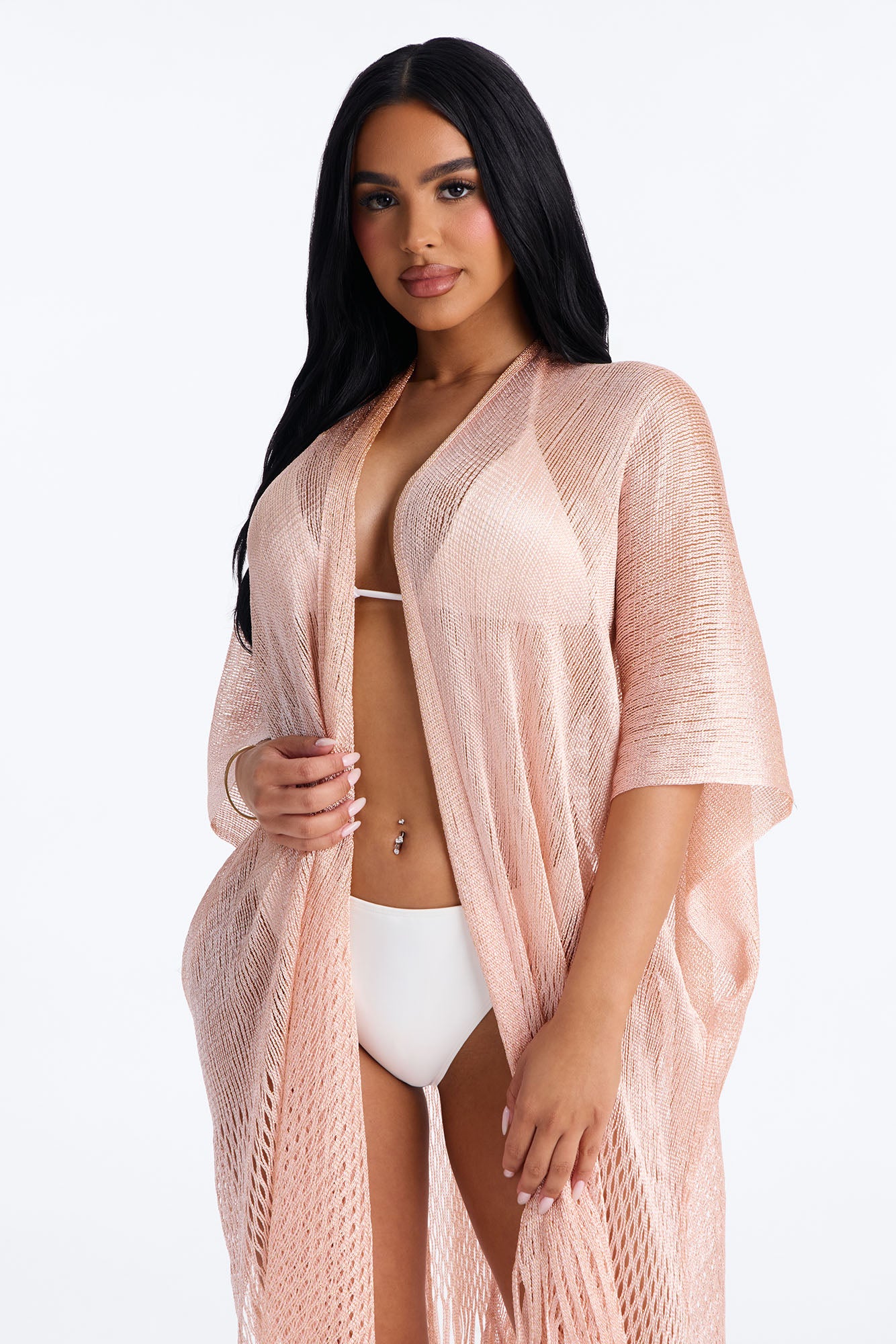 Corrine Shimmer Swim Cover Up Kimono - Rose Gold