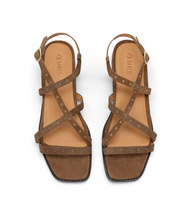 Wrentit Coffee Tan Suede & Hardware Sandals | Bared Footwear