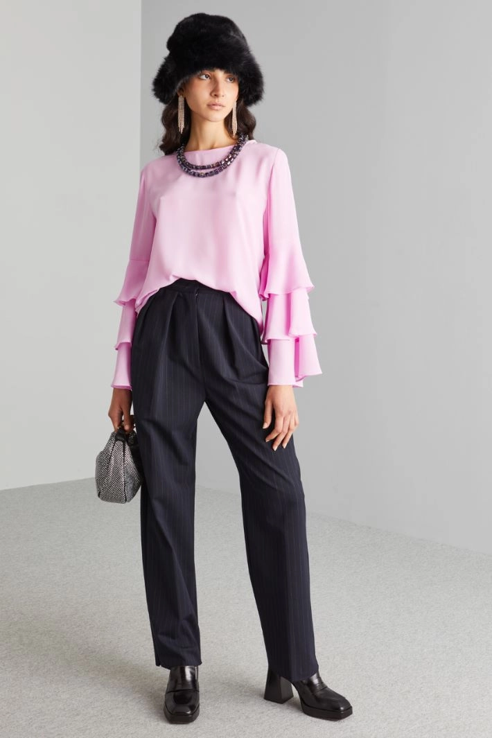 Blouse with flounced sleeves - PINK
