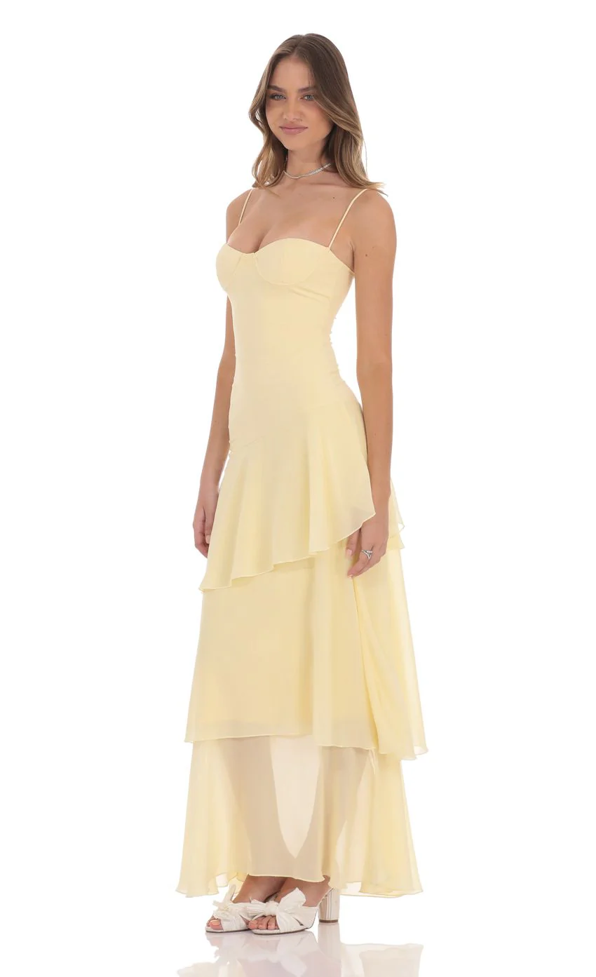 Long Ruffle Maxi Dress in Yellow