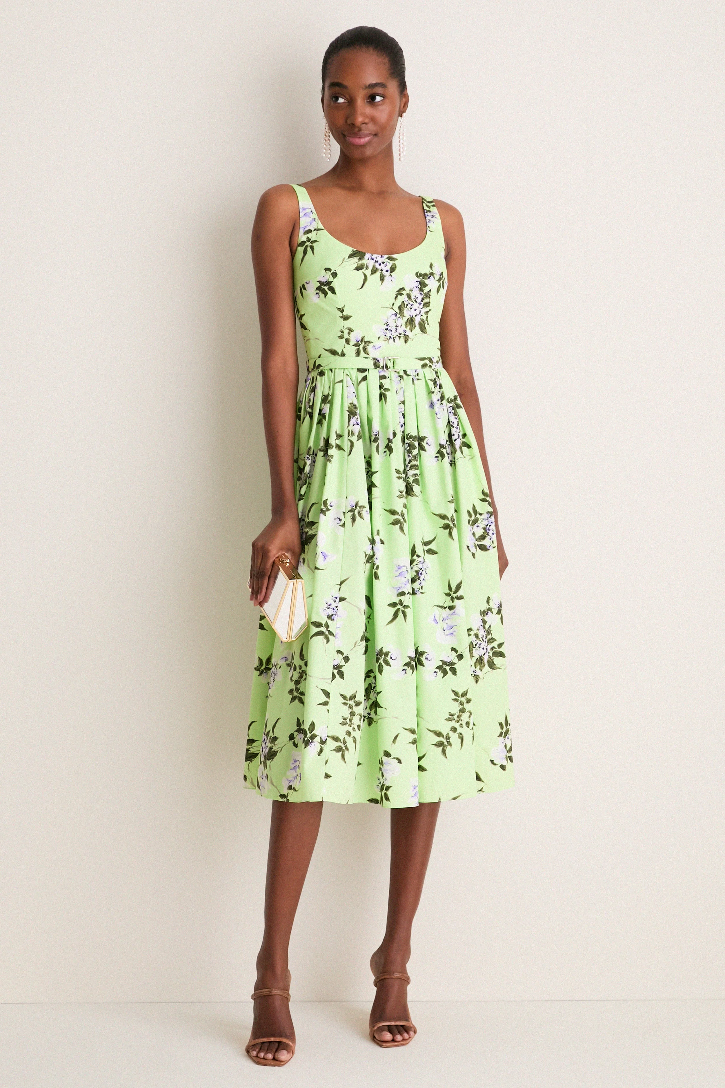 Green and Lilac Lillies Eglantine Dress
