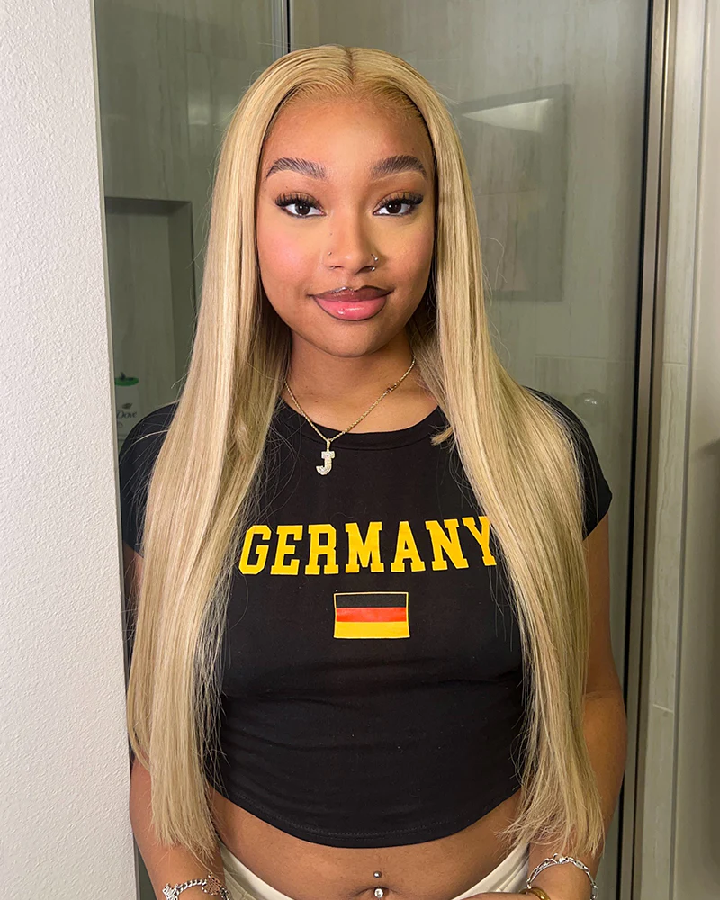 Ophirawig 6x5 Invisible Knots & 13x4 Frontal Lace Blonde Khaki Highlight Straight Wig Invisible Knots Realistic Hairline
