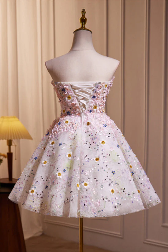 Sweetheart Flower Blossoming A-line Short Party Dress
