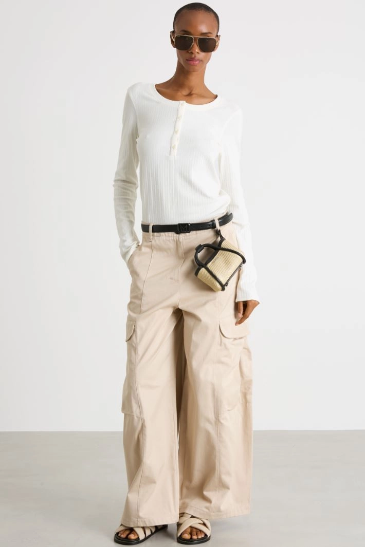 Ribbed Henley top - WHITE