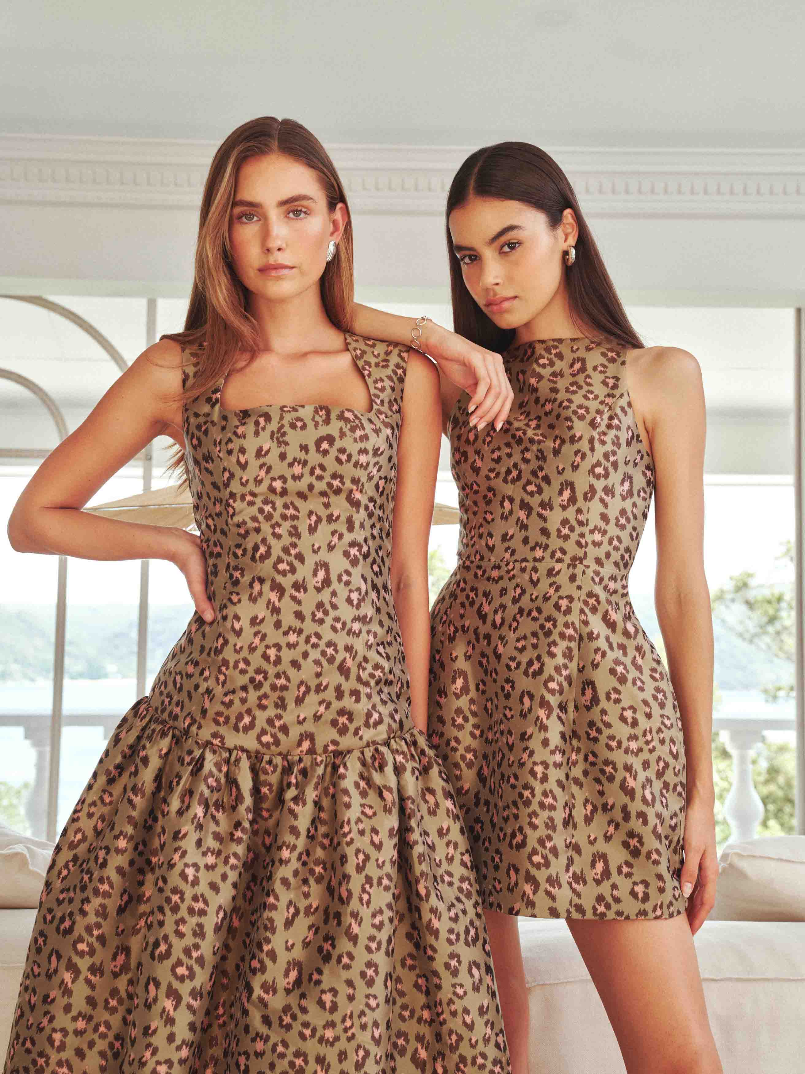 Elara Tulip Mini Dress in Leopard Print