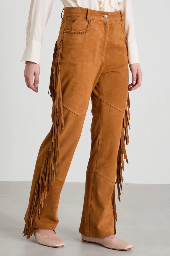 Flared fringe-embellished trousers - LEATHER
