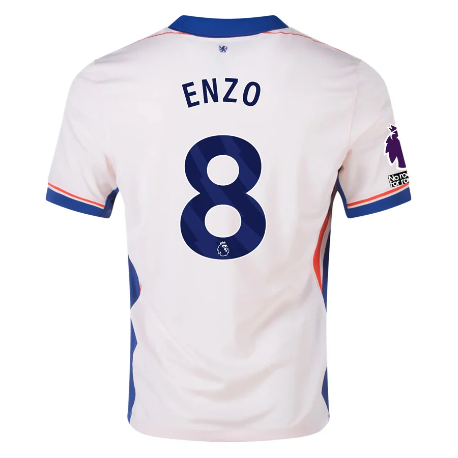 Chelsea Enzo Fernandez Away Jersey w/ EPL + No Room For Racism Patches 24/25 (Guava Ice/Rush Blue)