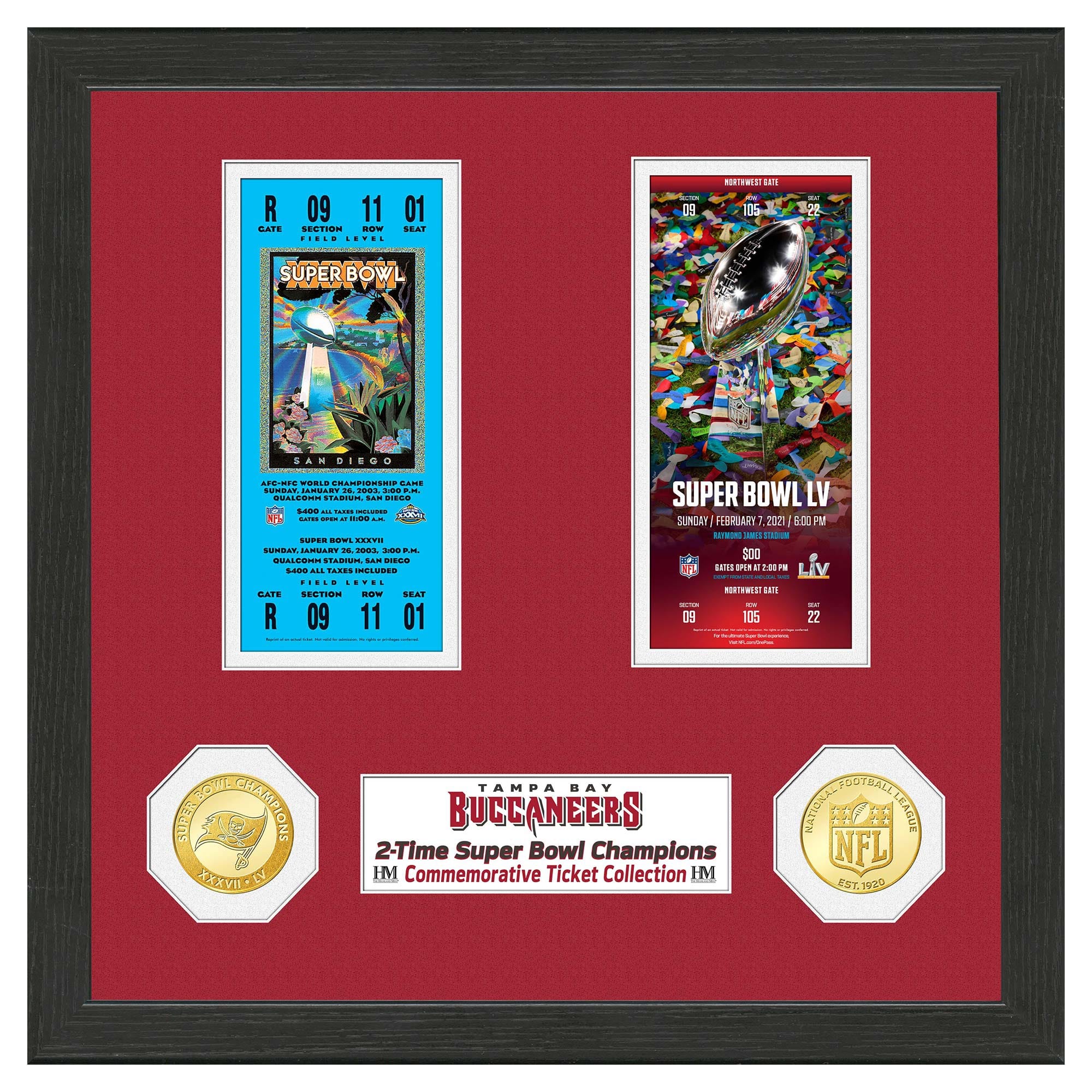 Tampa Bay Buccaneers Super Bowl Tickets Bronze Coins Framed NFL Photo