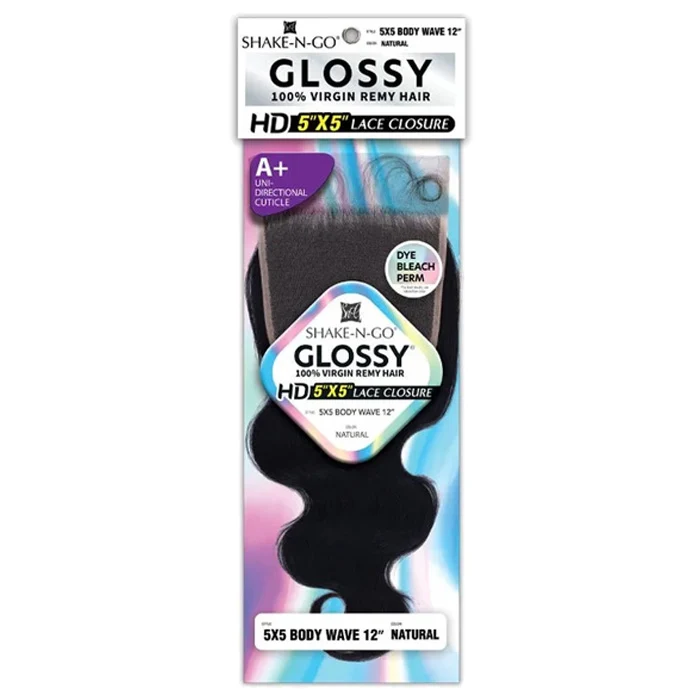 Glossy By Shake N Go 100% Virgin Remy Hair HD 5x5 Lace Closure - BODY WAVE 12