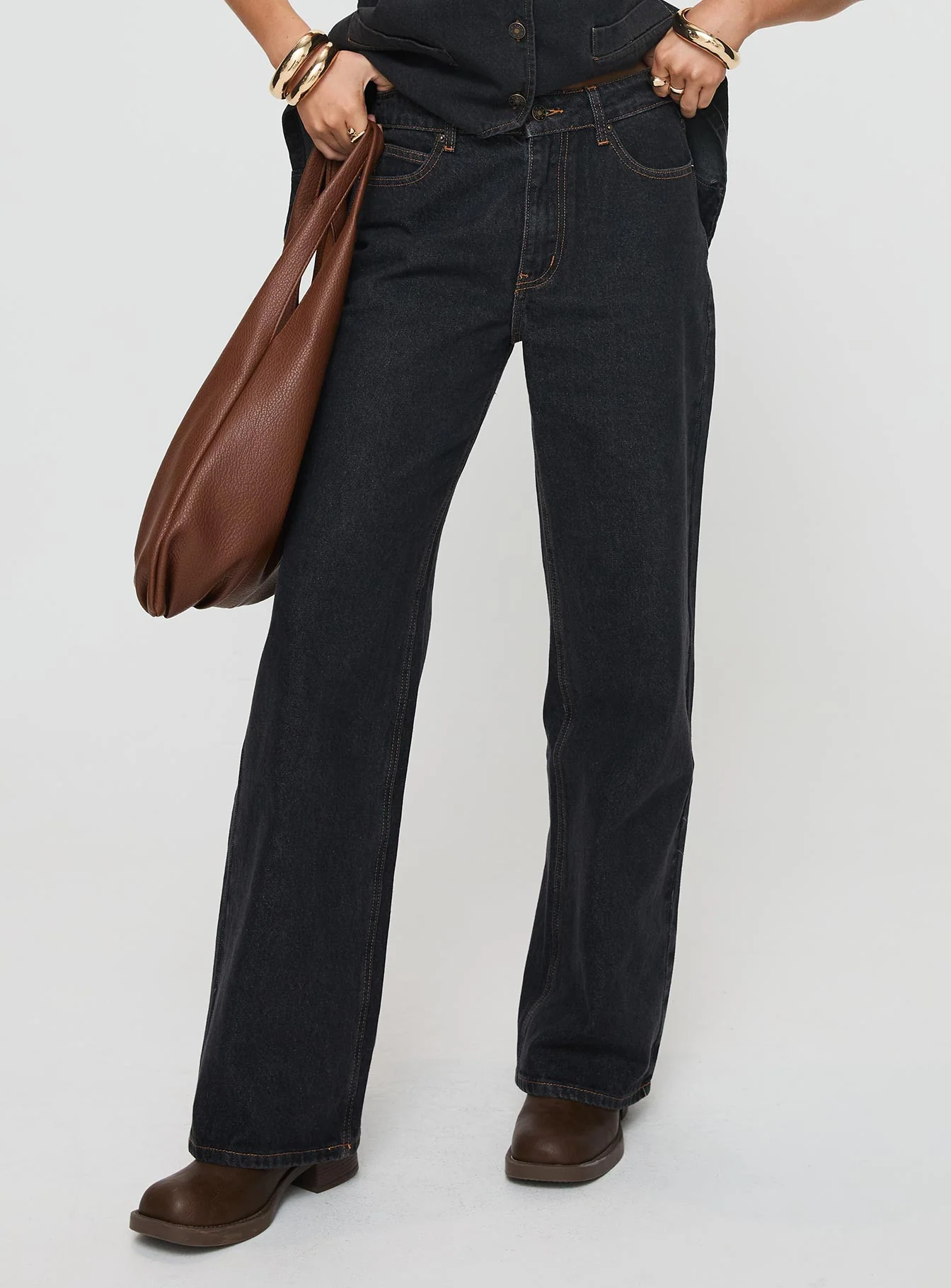 Top Model Low Rise Straight Leg Jeans Charcoal
