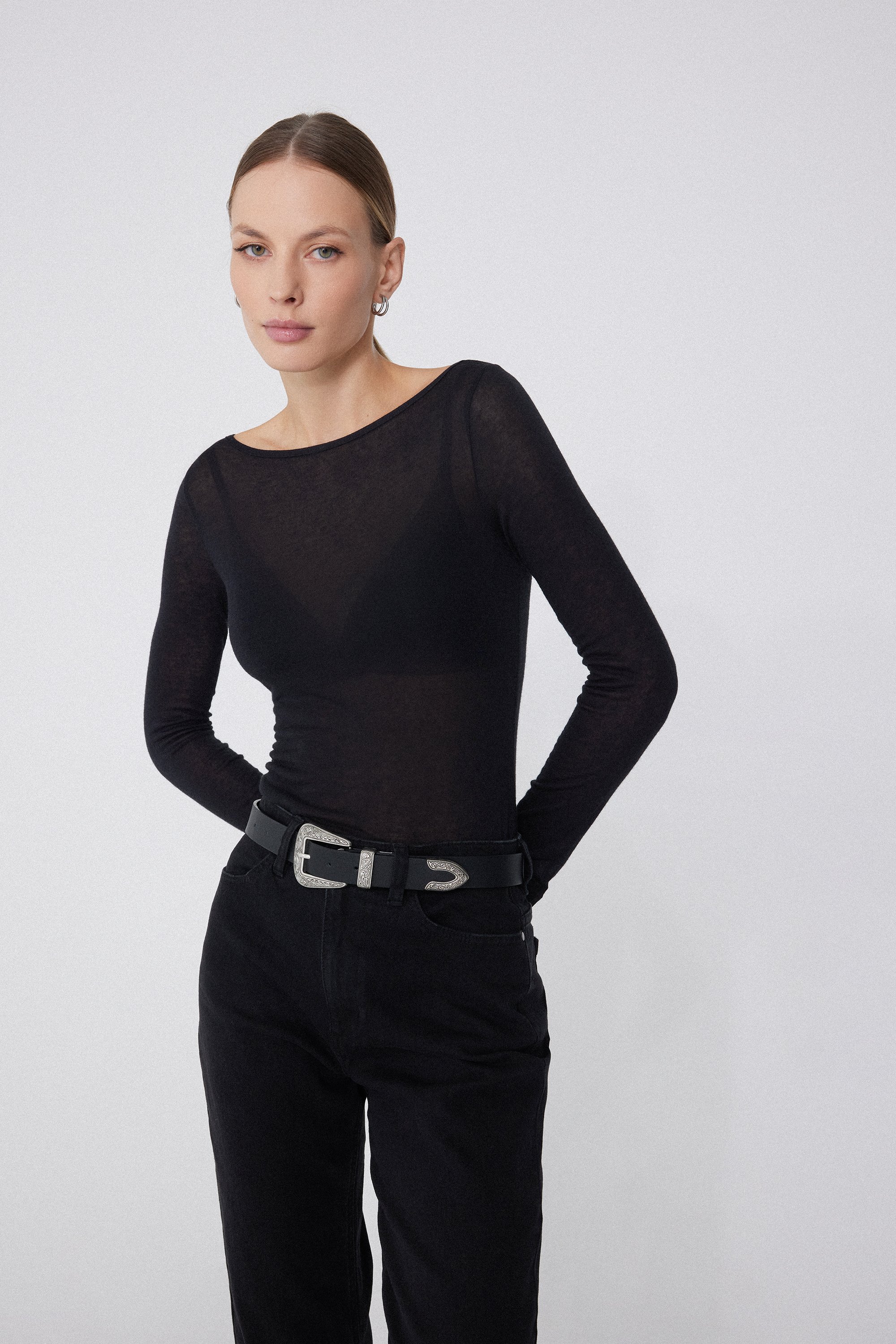 Lightweight Boat Neck Top with Merino Wool