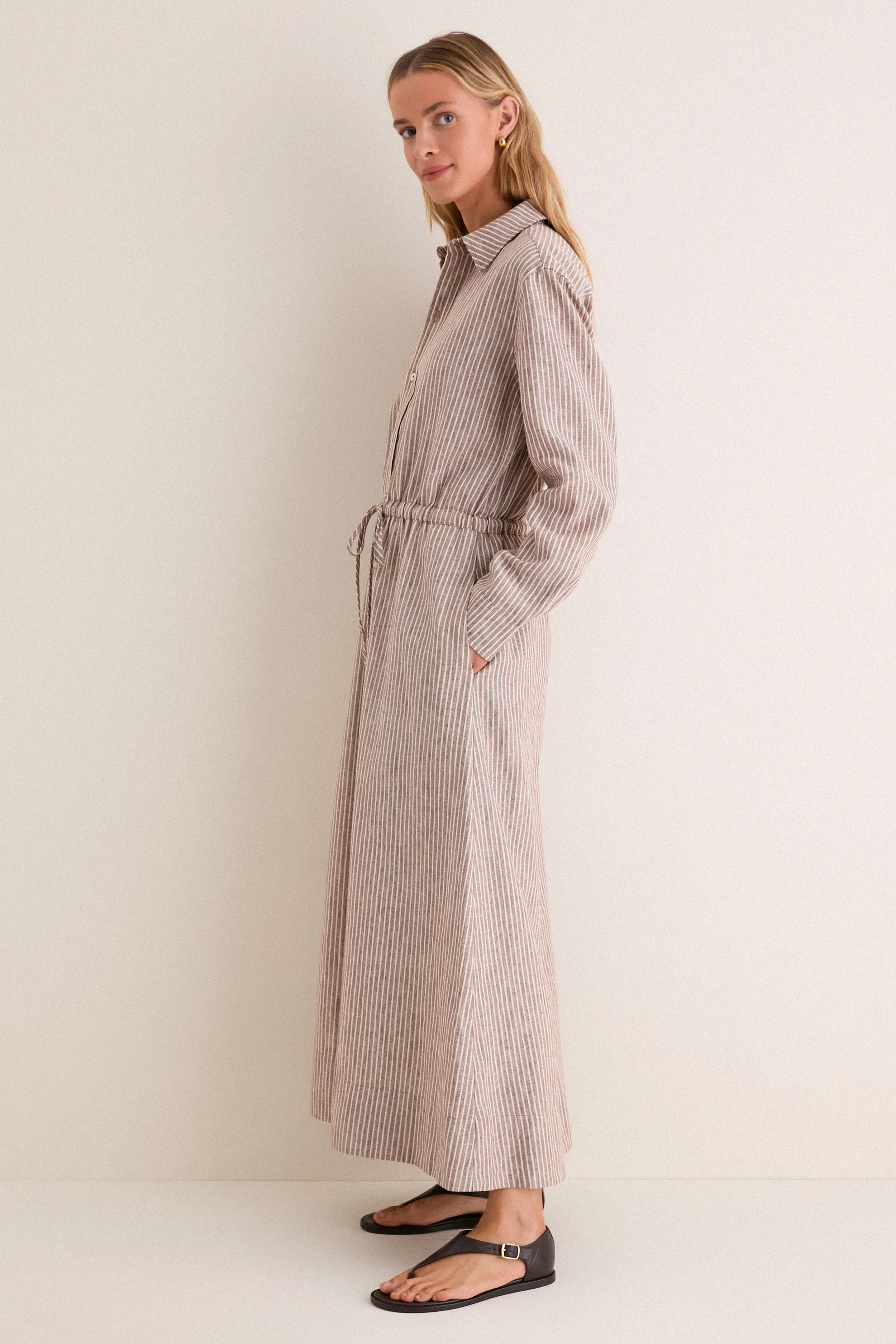 Cafe Stripe Linen Julien Shirt Dress