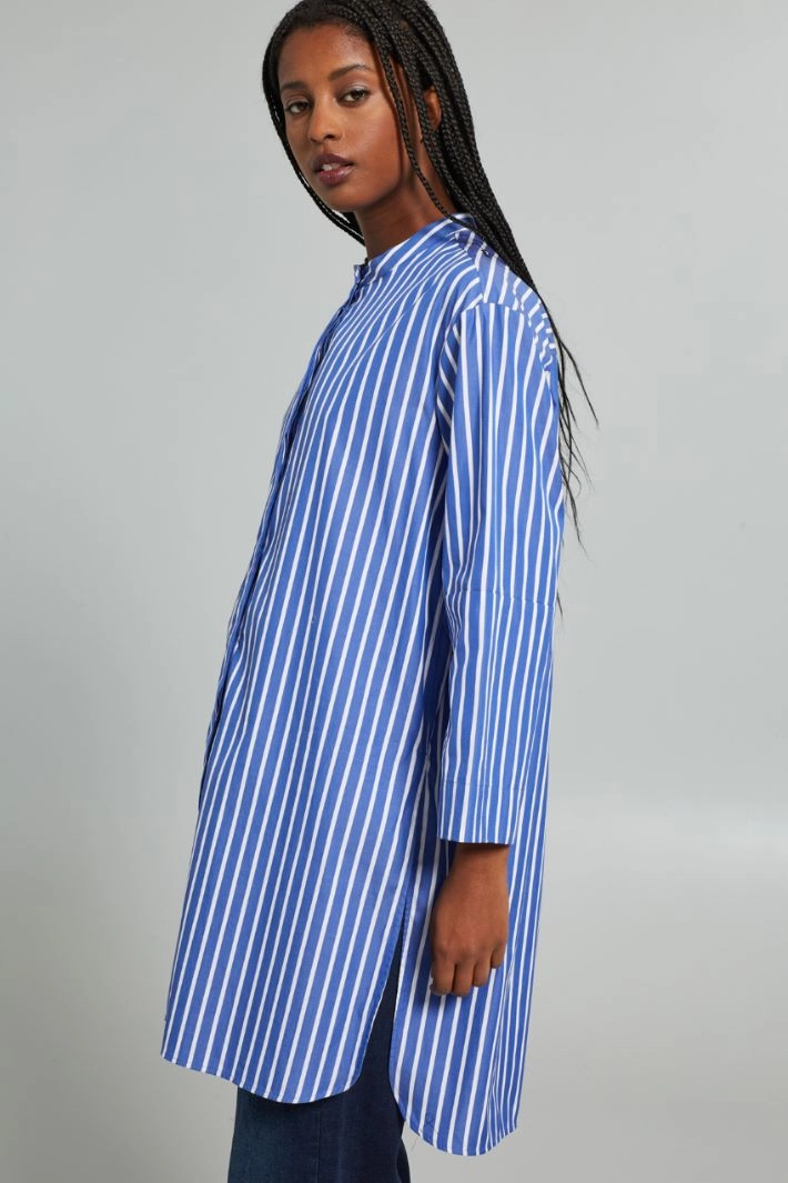 Long poplin shirt - LIGHT BLUE WHITE