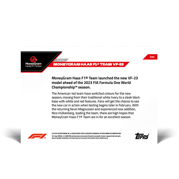 Topps UK - MoneyGram HAAS F1 Team VF-23 - F1 TOPPS NOW® Card #P01