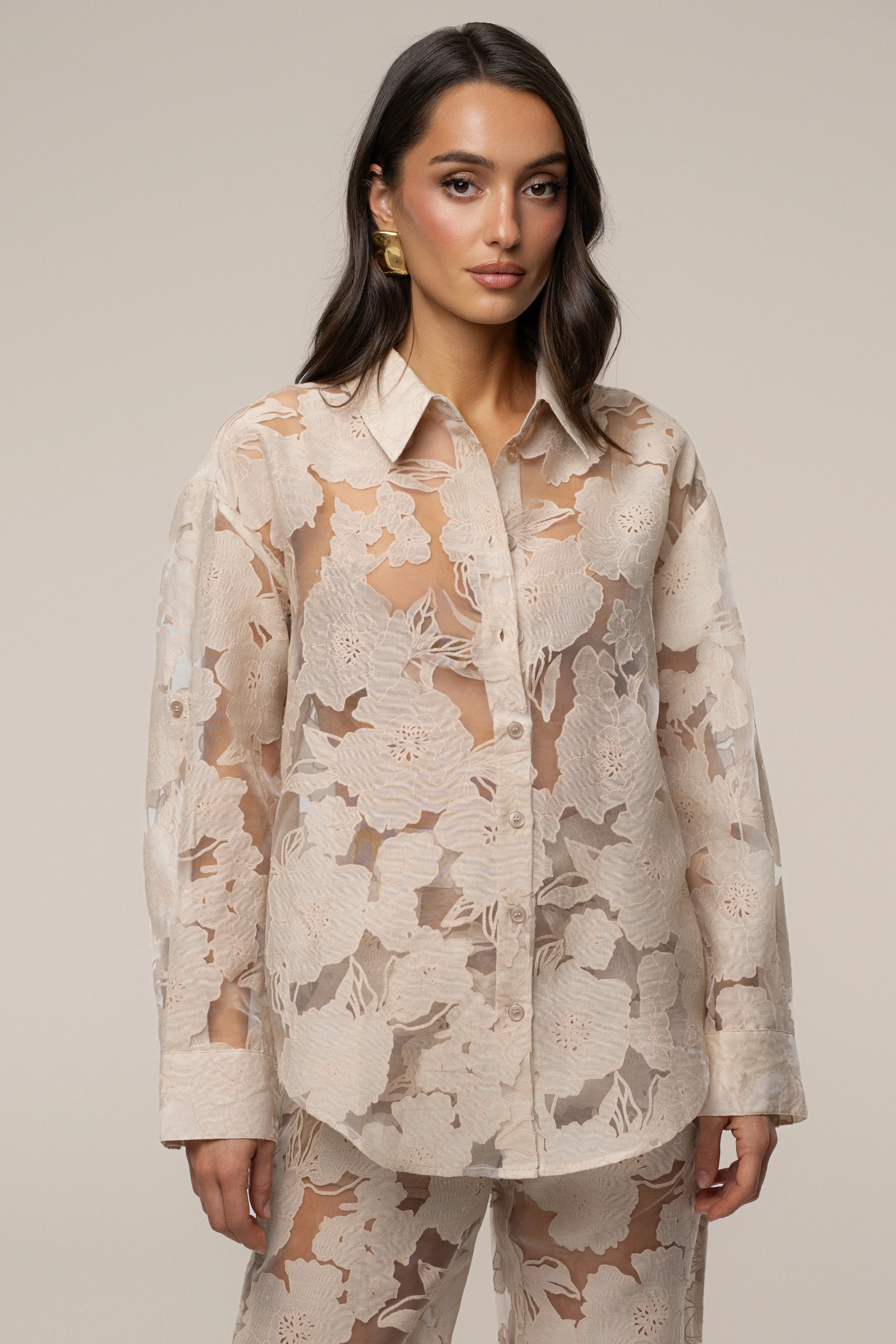 PRE-ORDER Beige Organza Floral Blouse