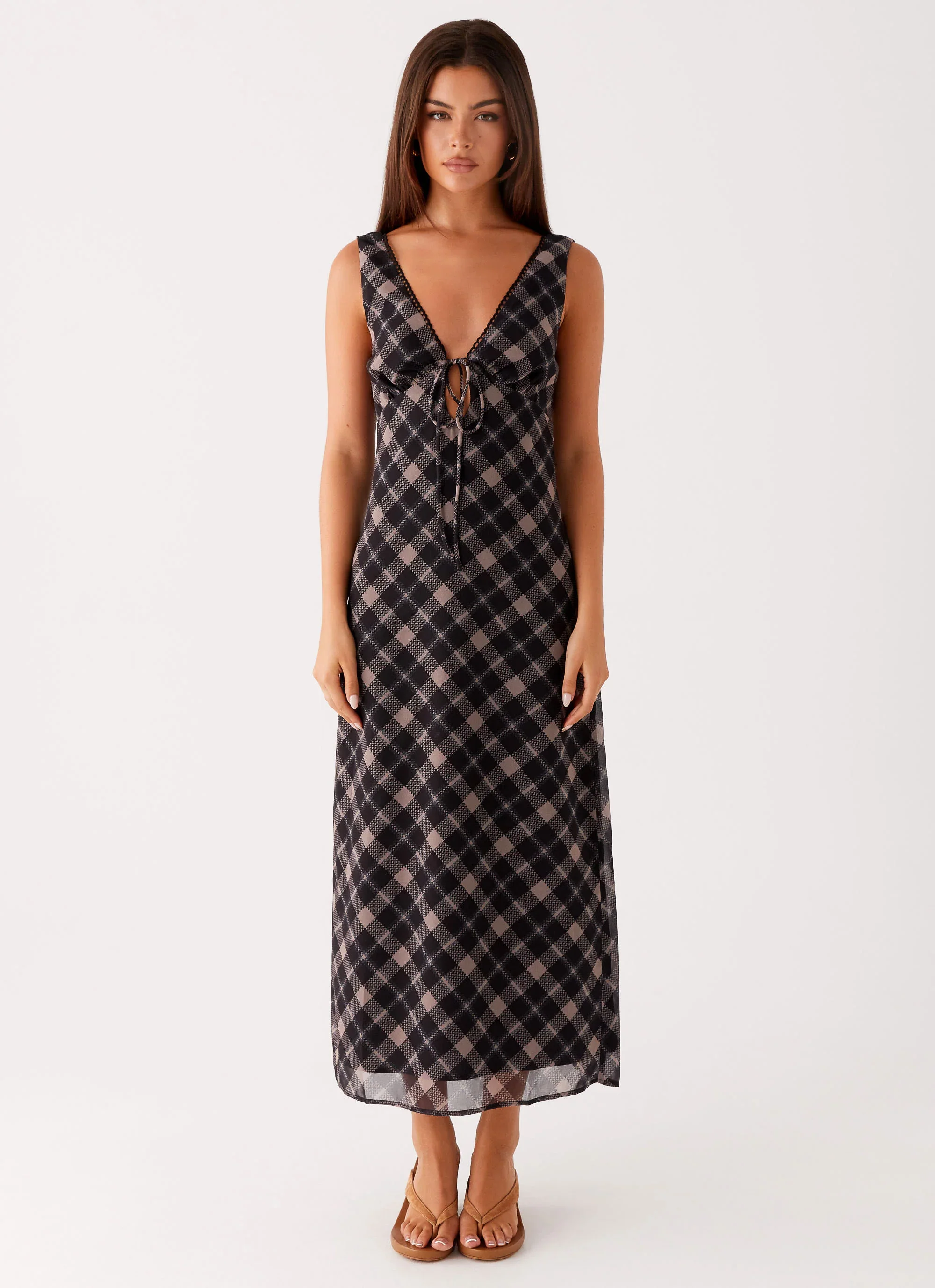 Gianna Midi Dress - Taupe Check