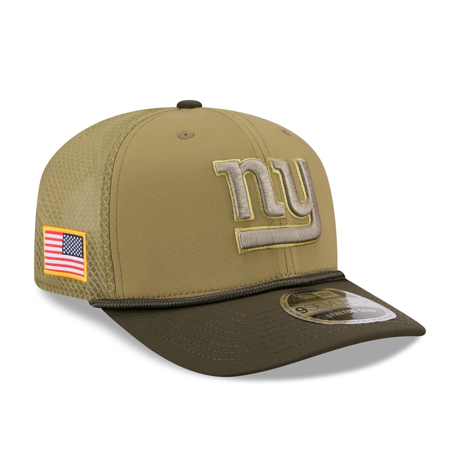 New York Giants Panthers 2025 NFL Salute to Service 9SEVENTY Trucker Snapback Cap Olive
