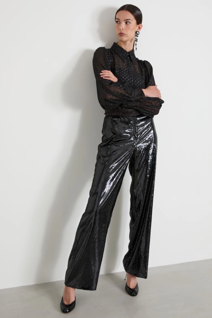 Laminated effect trousers - BLACK