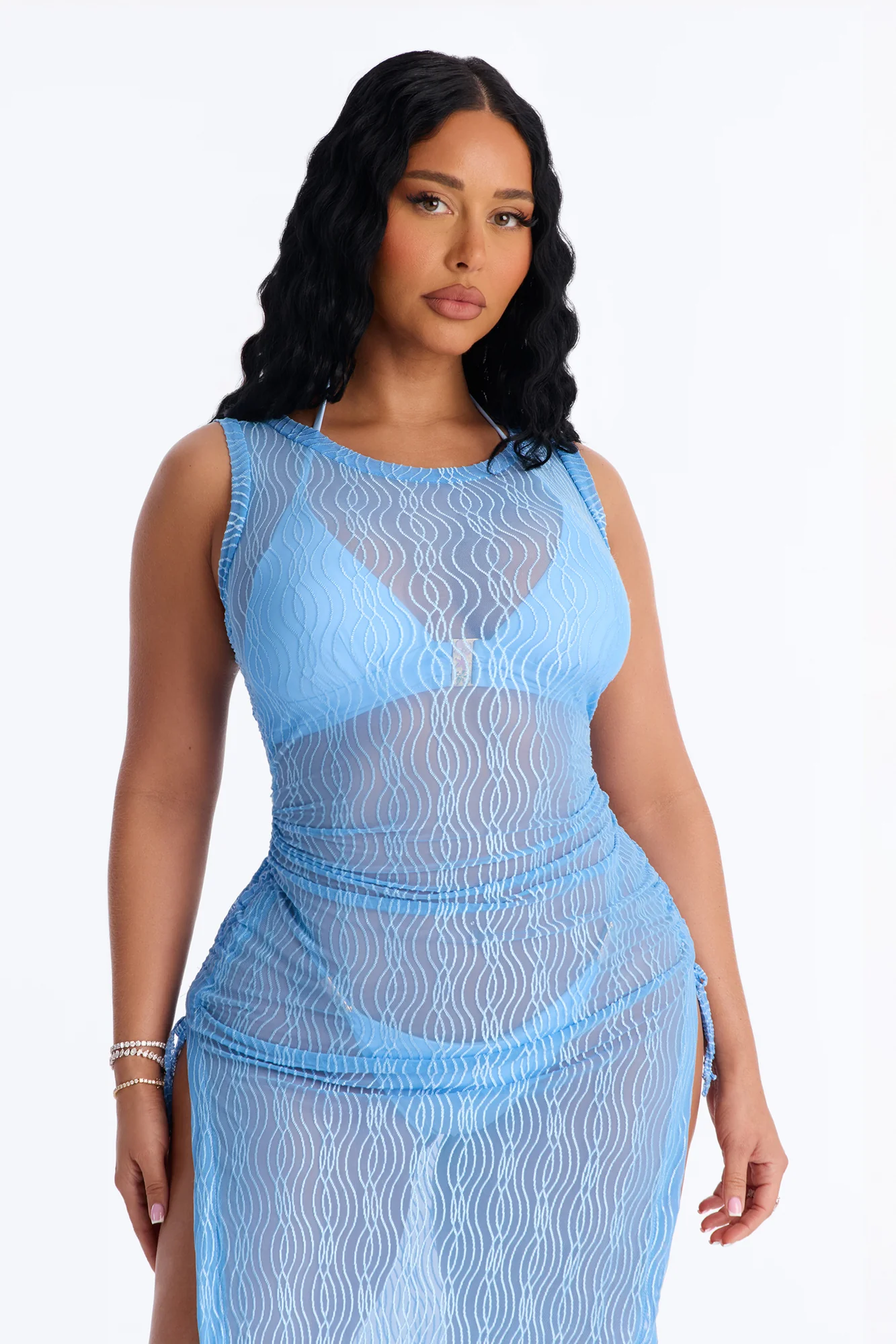 Cold Water Mesh Cover Up Dress - Blue