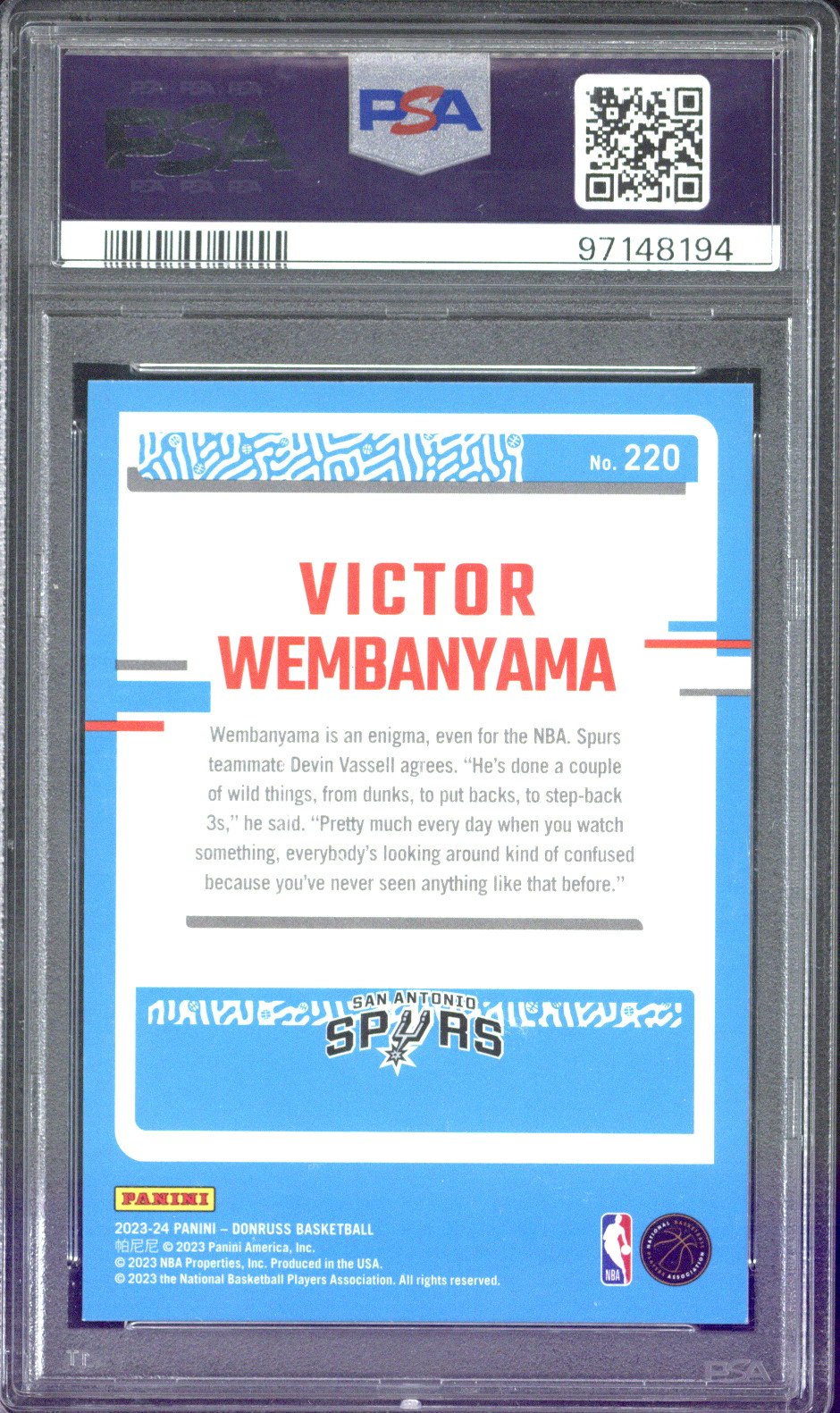 2023 Panini Donruss Victor Wembanyama Red Rated Rookie #220 PSA 9