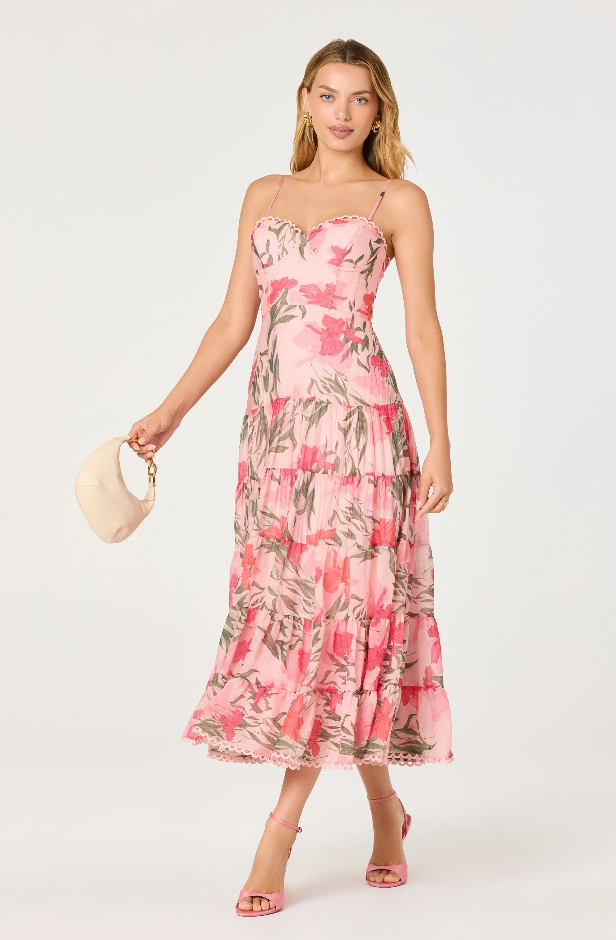 Lianna Floral Scalloped Trim Tiered Maxi Dress