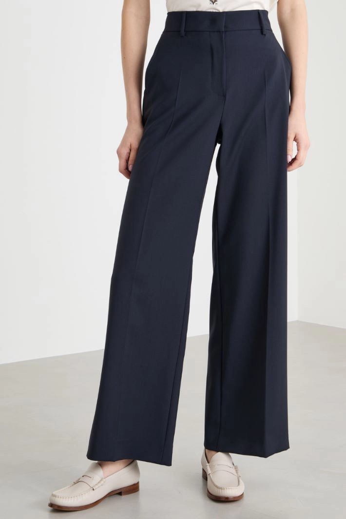 Wool canvas palazzo trousers - BLUE
