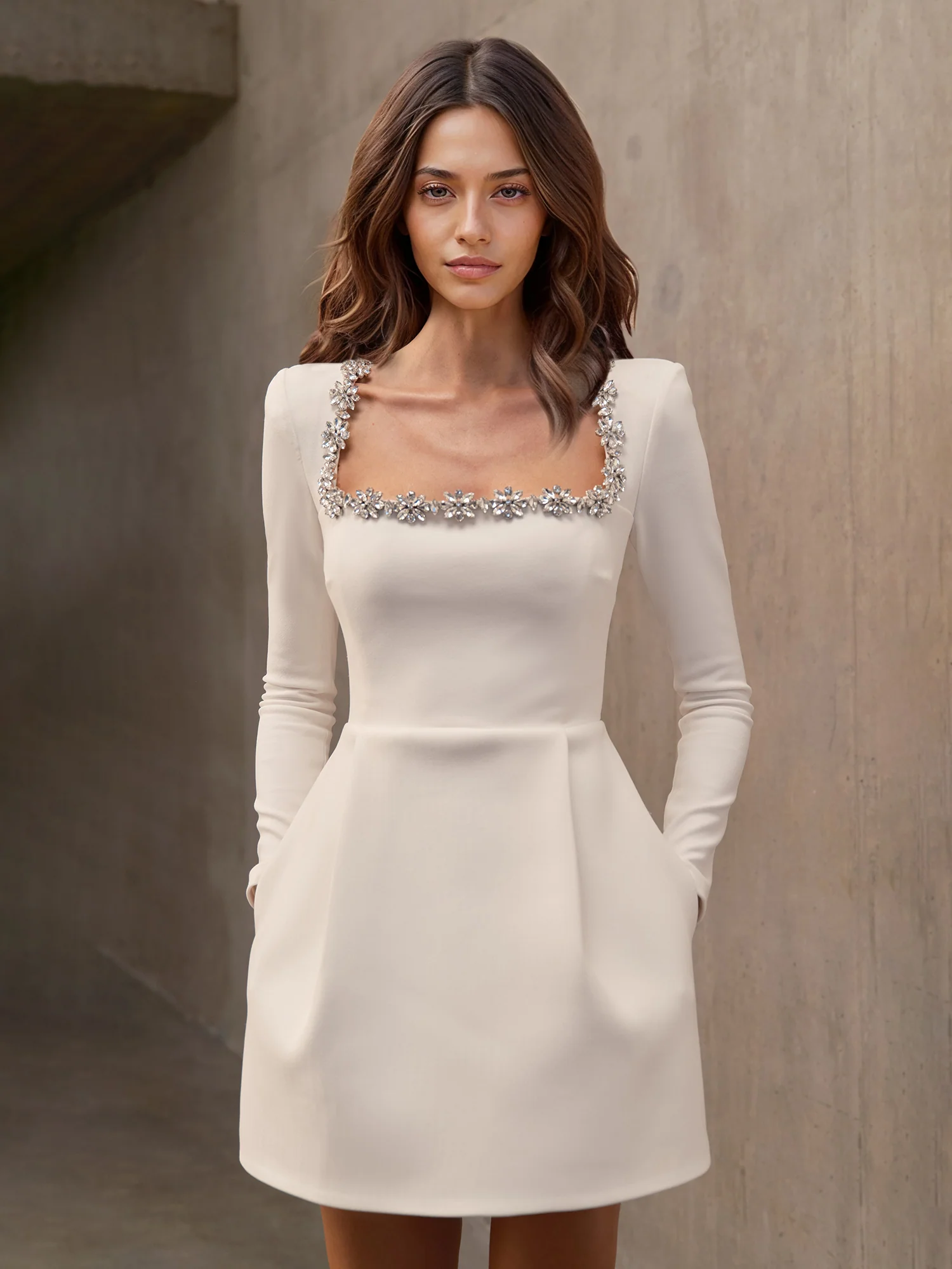 White Striped Velvet Dress