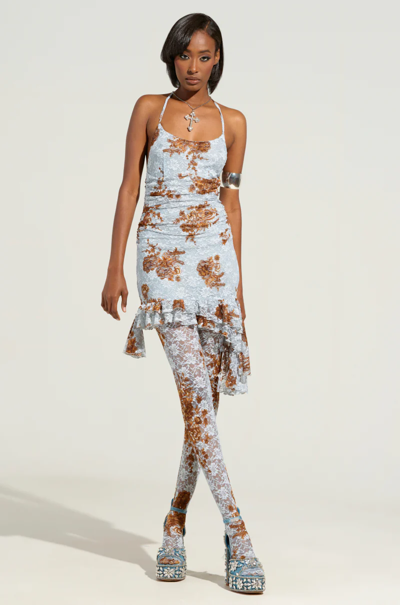 For The Girlys Floral Lace Mini Dress And Tights Set
