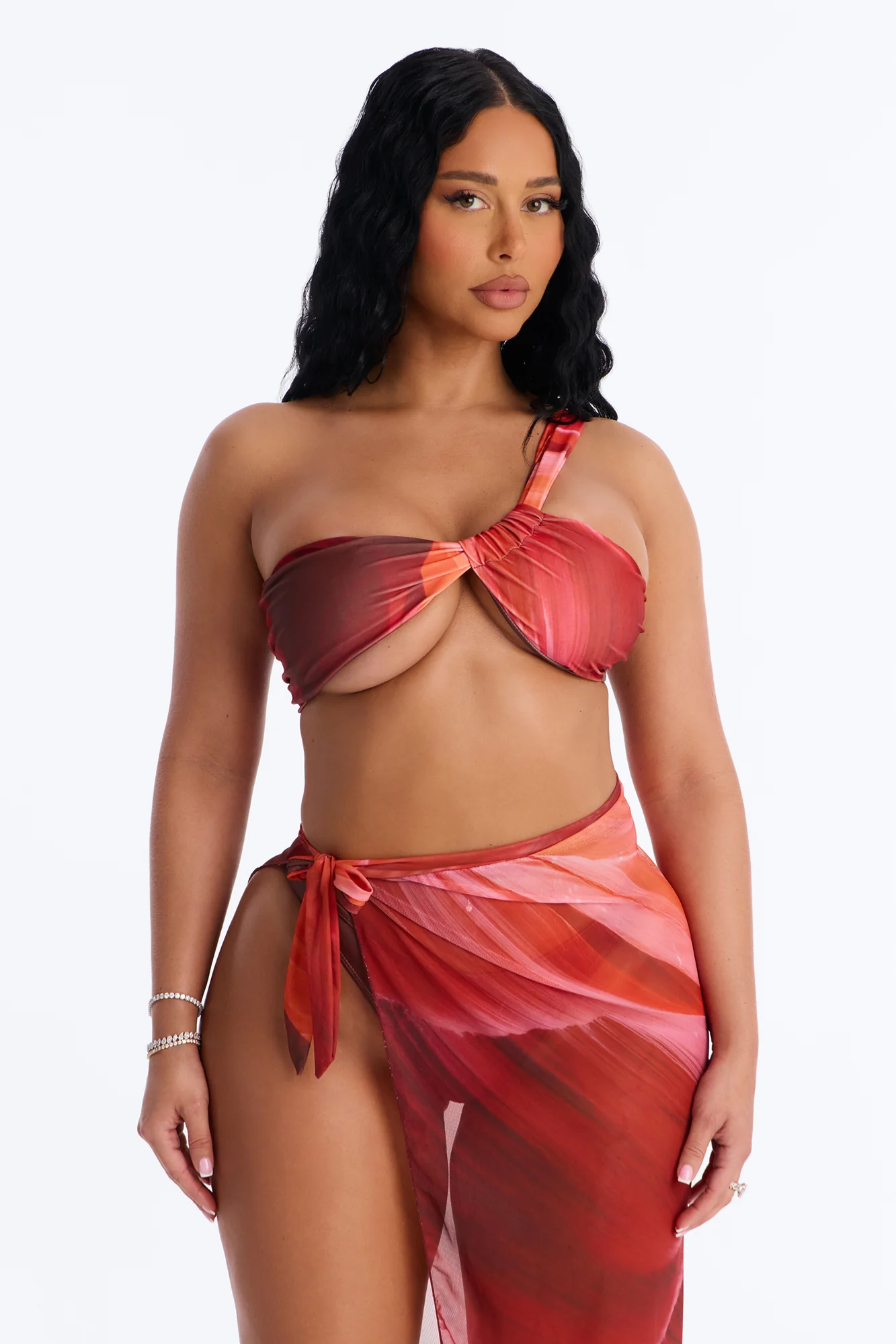 Days In Paradise Floral 3 Piece Bikini & Sarong Sunsuit - Brown Combo