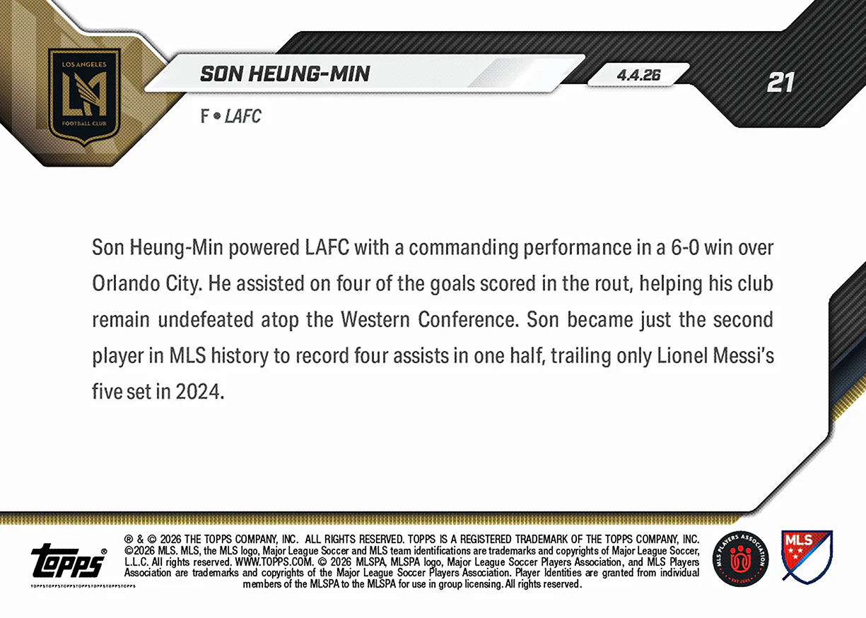 Son Heung-Min - 2026 MLS Topps NOW® - Card 21 - PR: 650