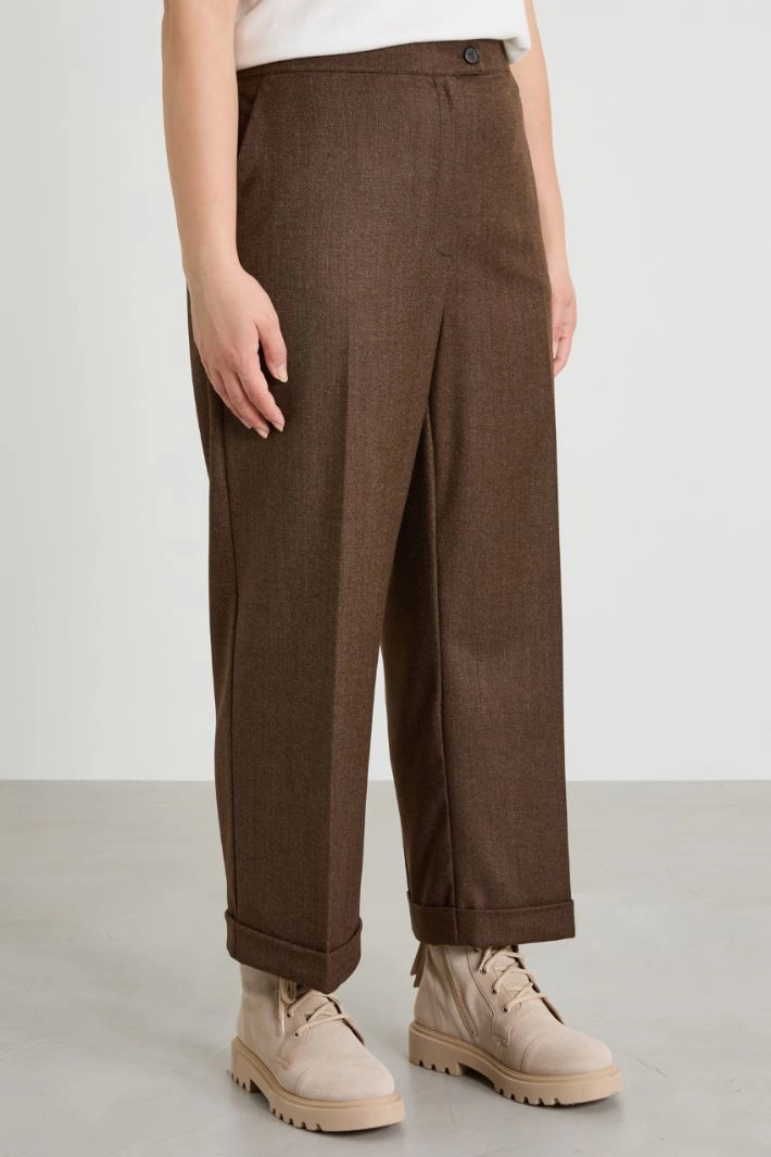 Yarn-dyed flannel trousers - BROWN