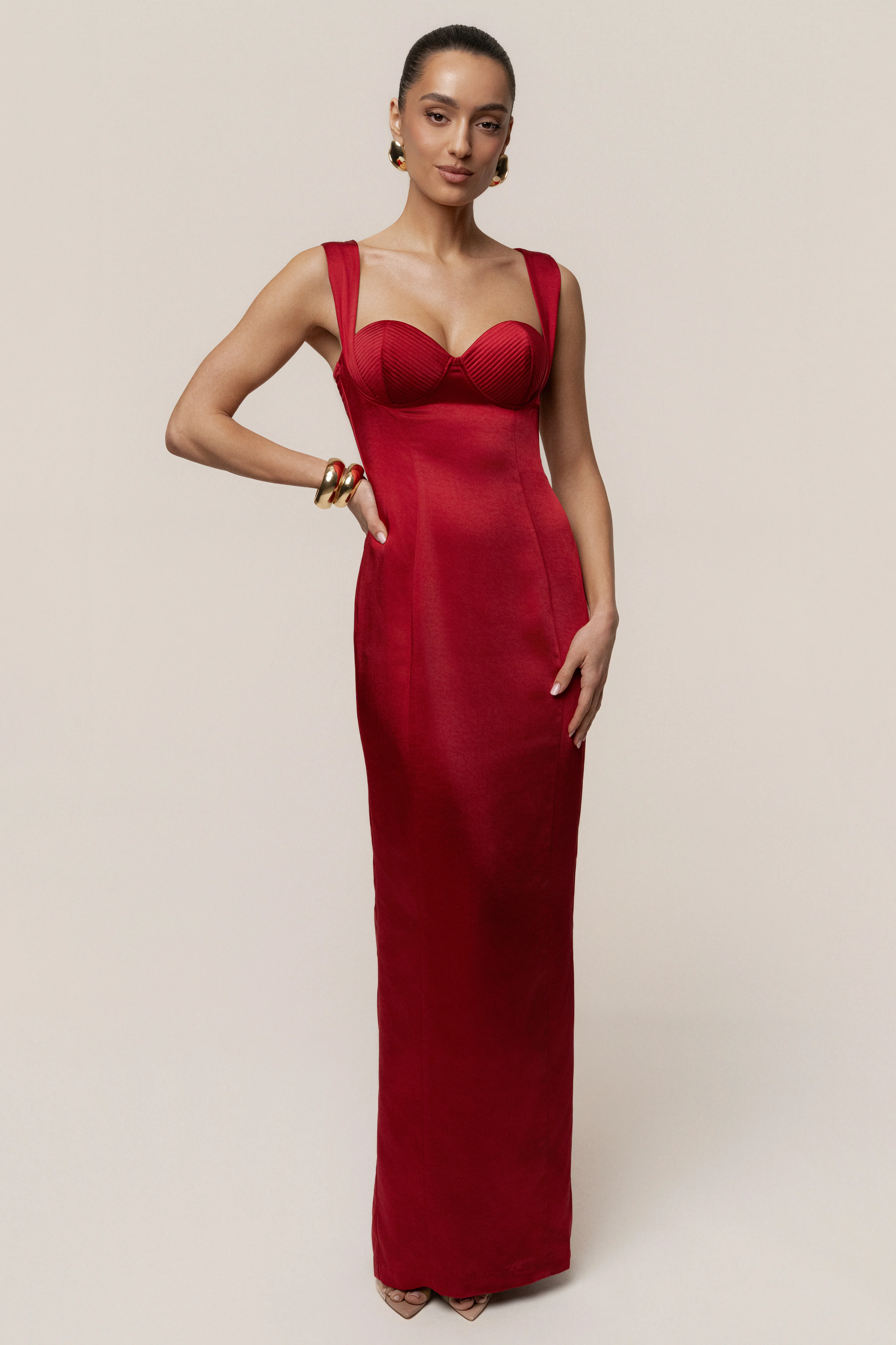 Red Amour Satin Maxi Dress