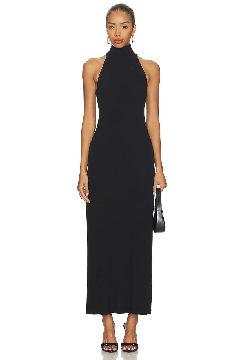 Knit Halter Turtleneck Fluid Dress