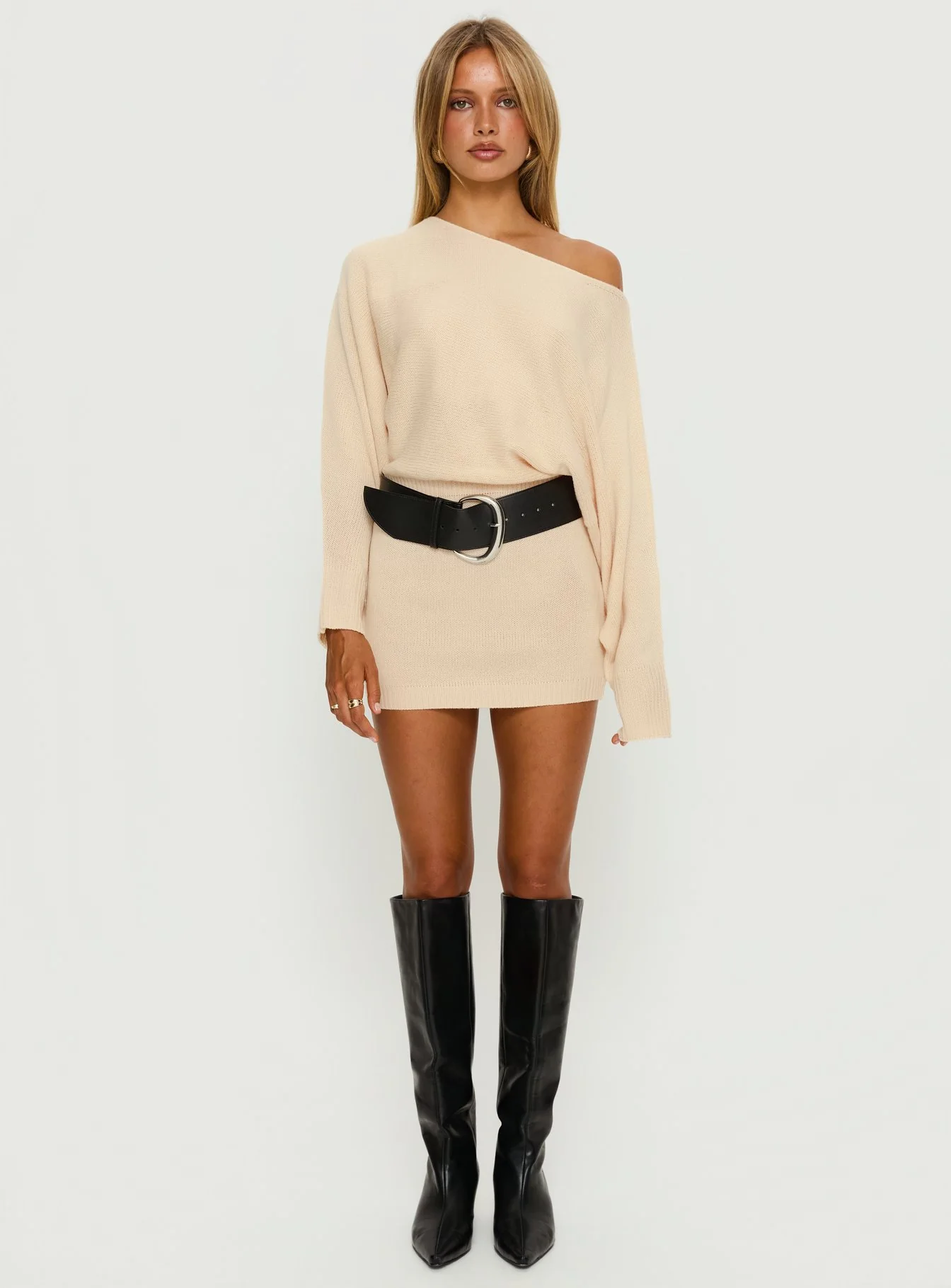 Bellamie Long Sleeve Mini Dress Cream