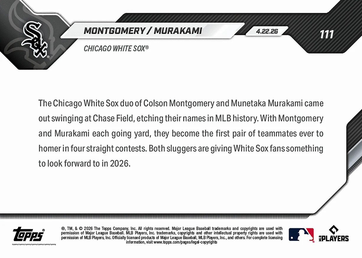 Colson Montgomery / Munetaka Murakami - 2026 MLB Topps NOW® - Card 111