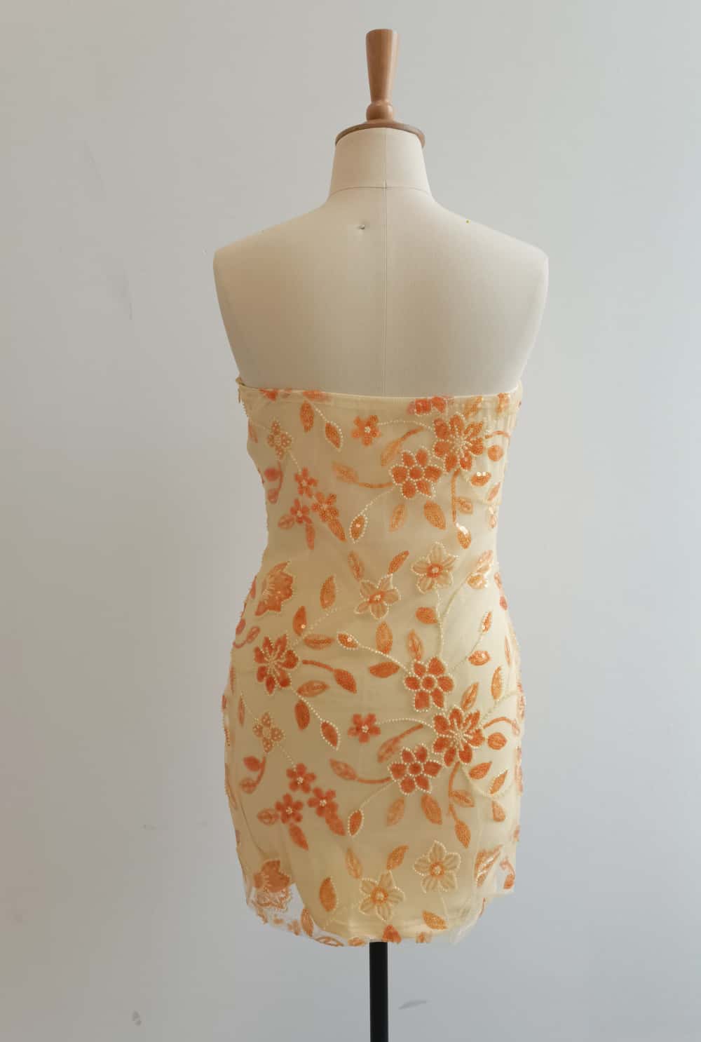 Strapless Yellow Beaded Flowers Tight Short Dress