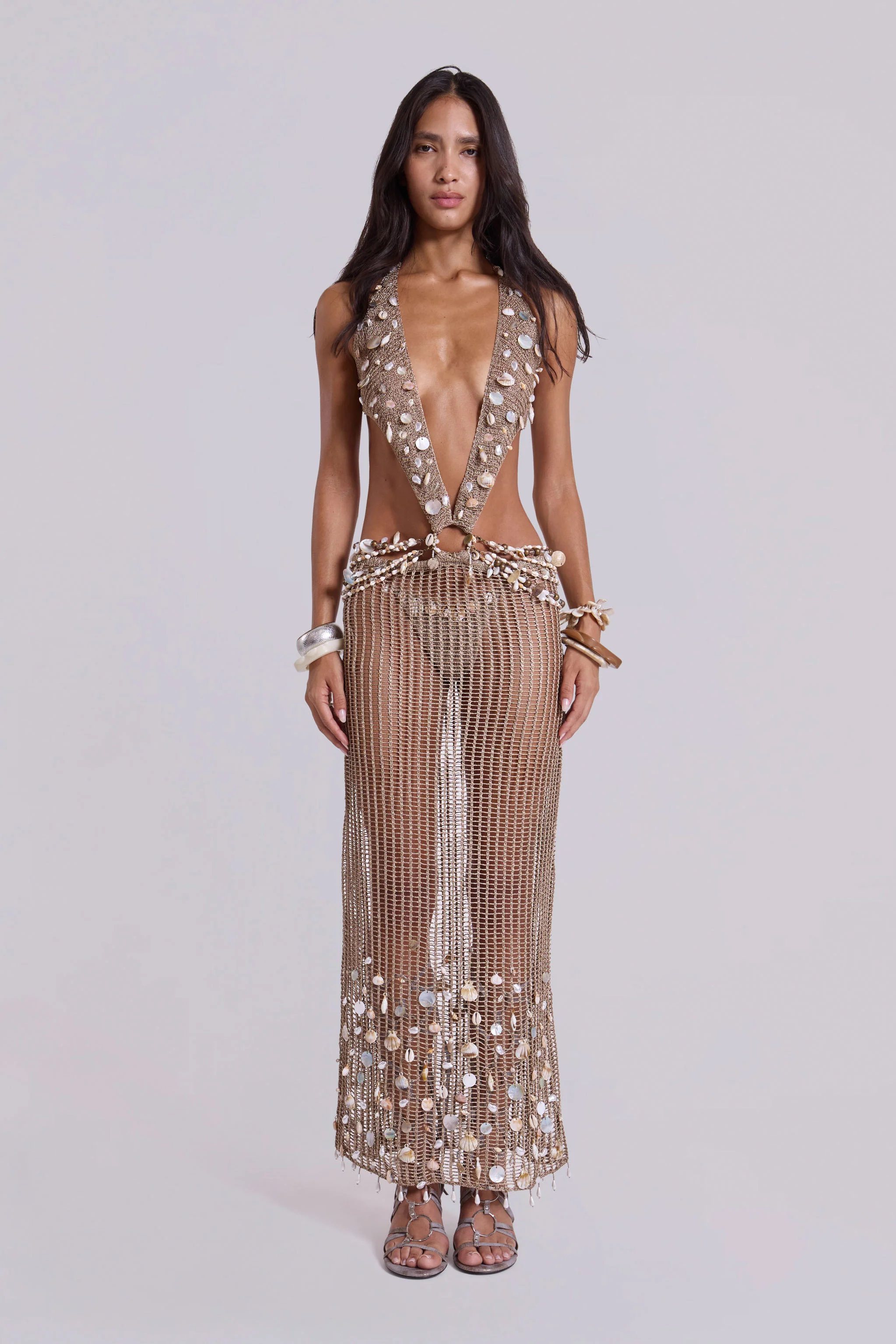Vida Backless Crochet Maxi Dress with Shells