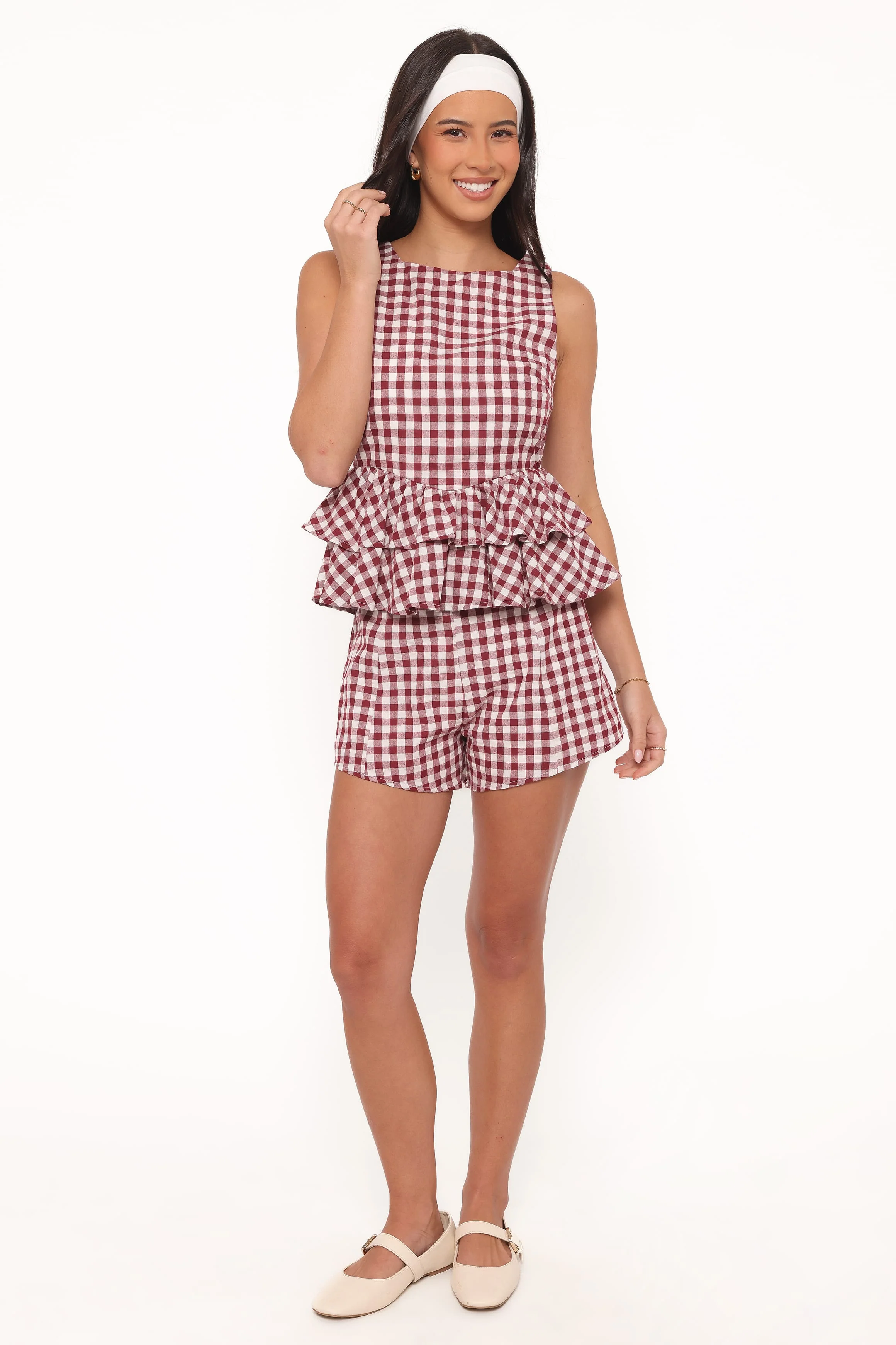 Landon Fitted Shorts - Burgundy Gingham
