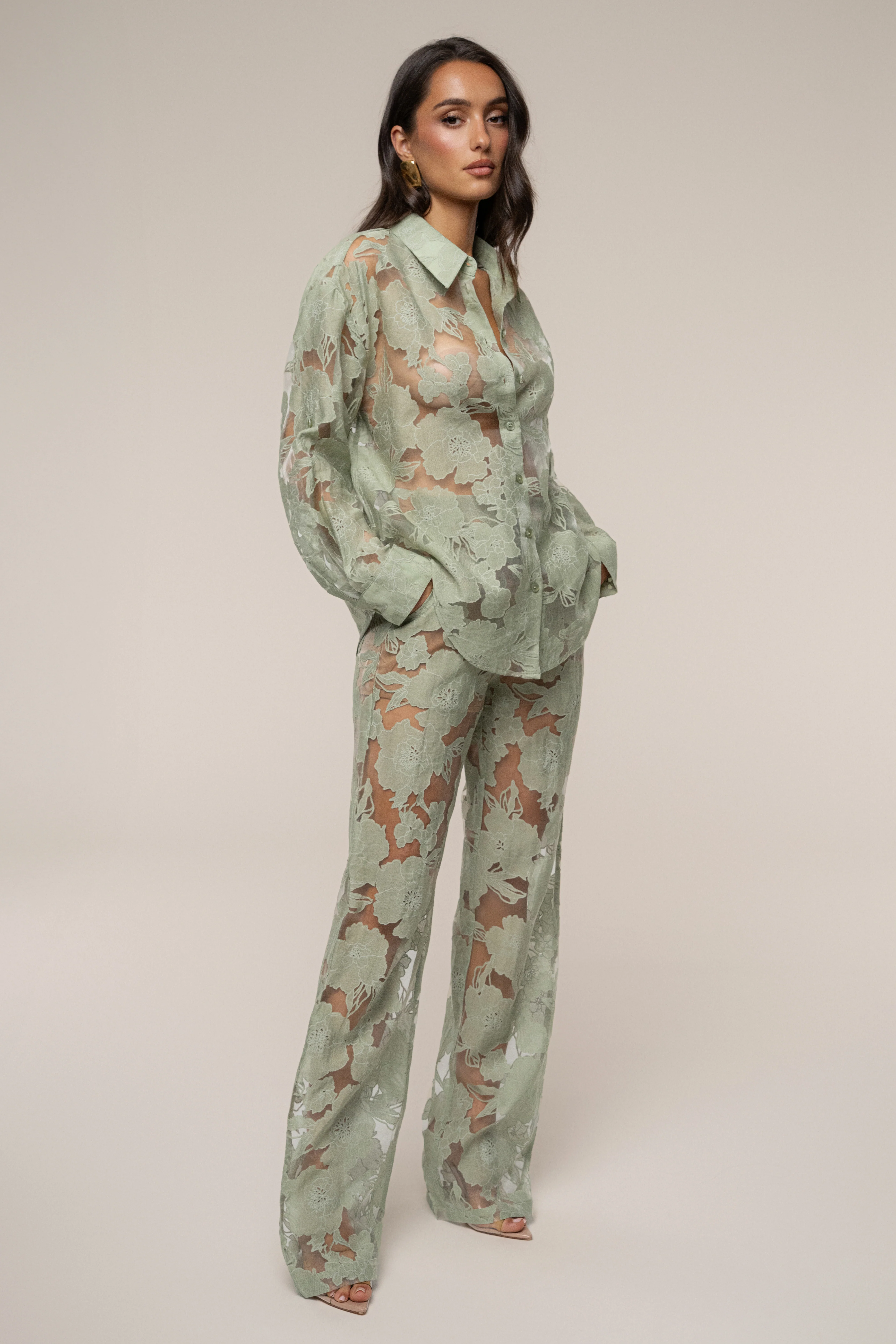 PRE-ORDER Sage Organza Floral Pant