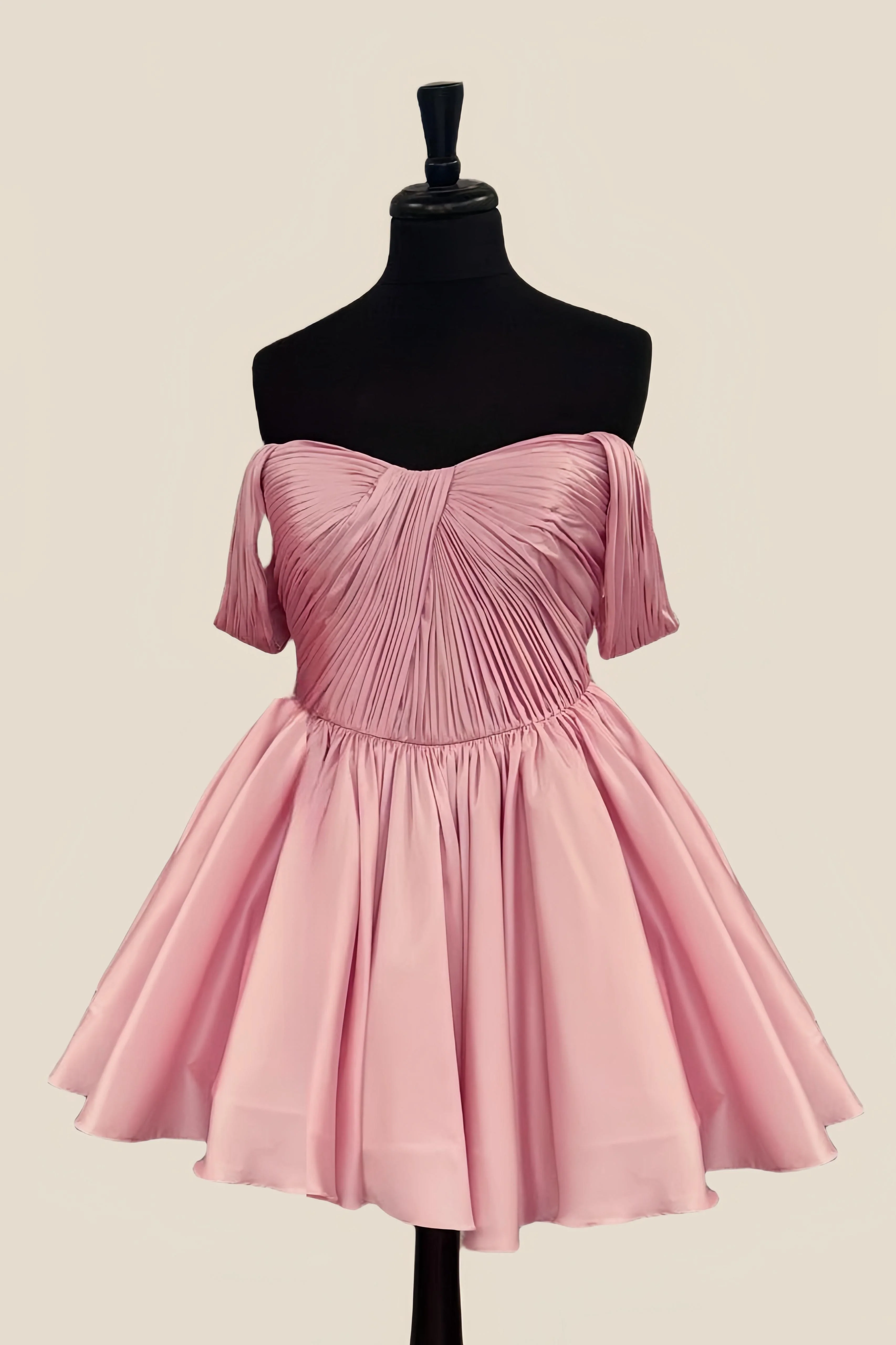 Off the Shoulder Pink Pleated A-line Short Dress