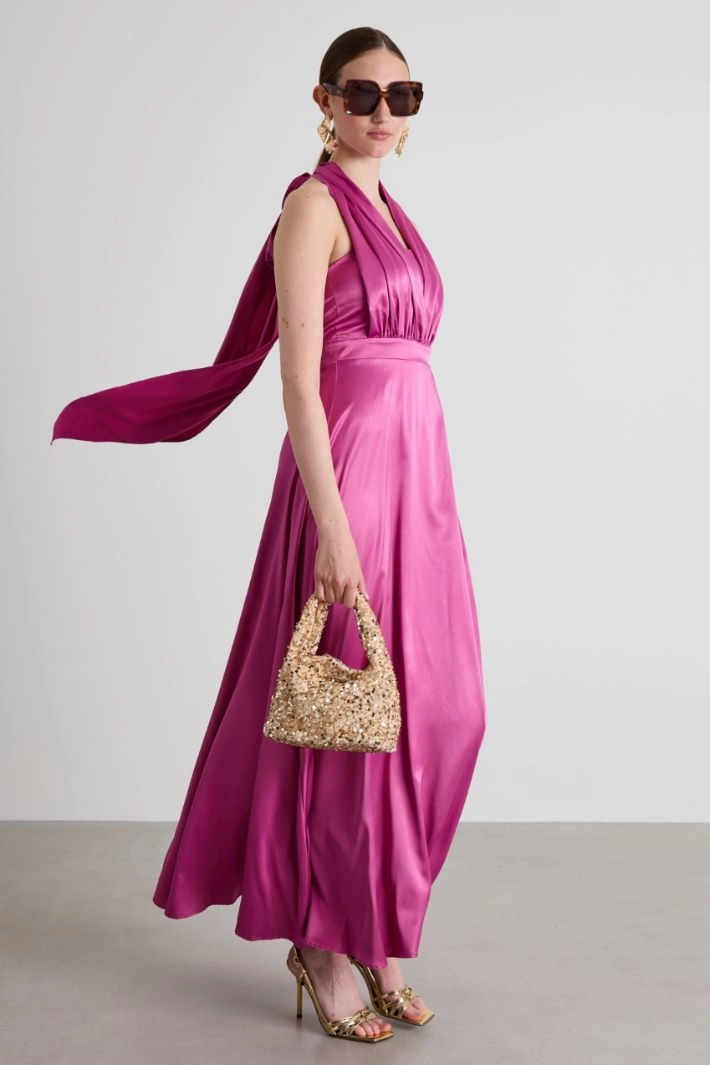 Long satin dress - CYCLAMEN