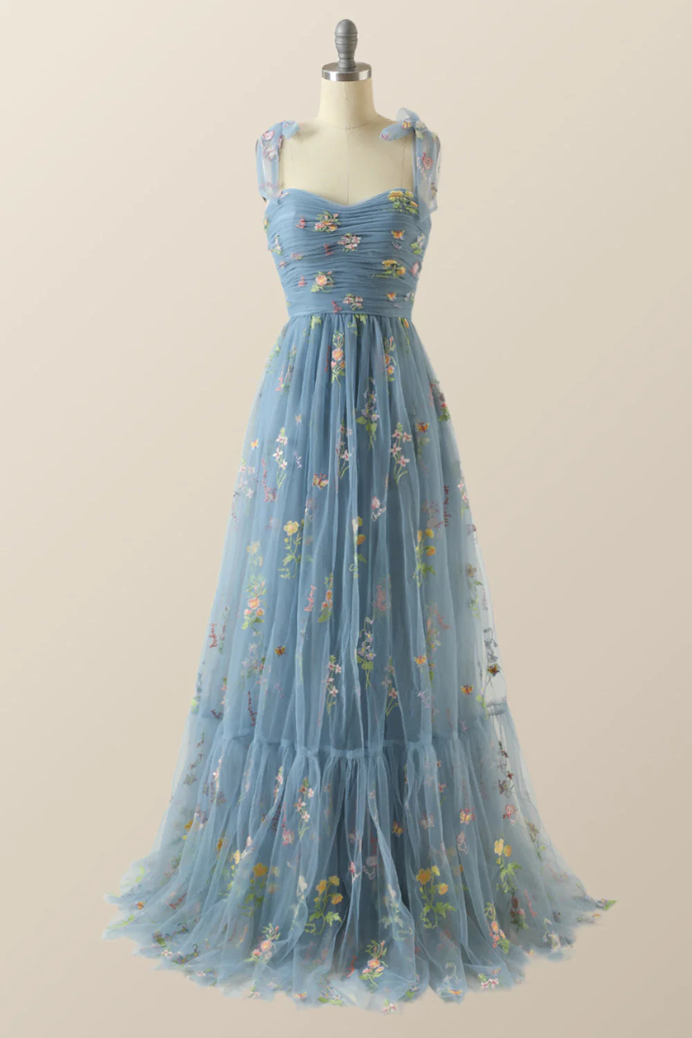 Black A-line Embroidered Long Formal Gown