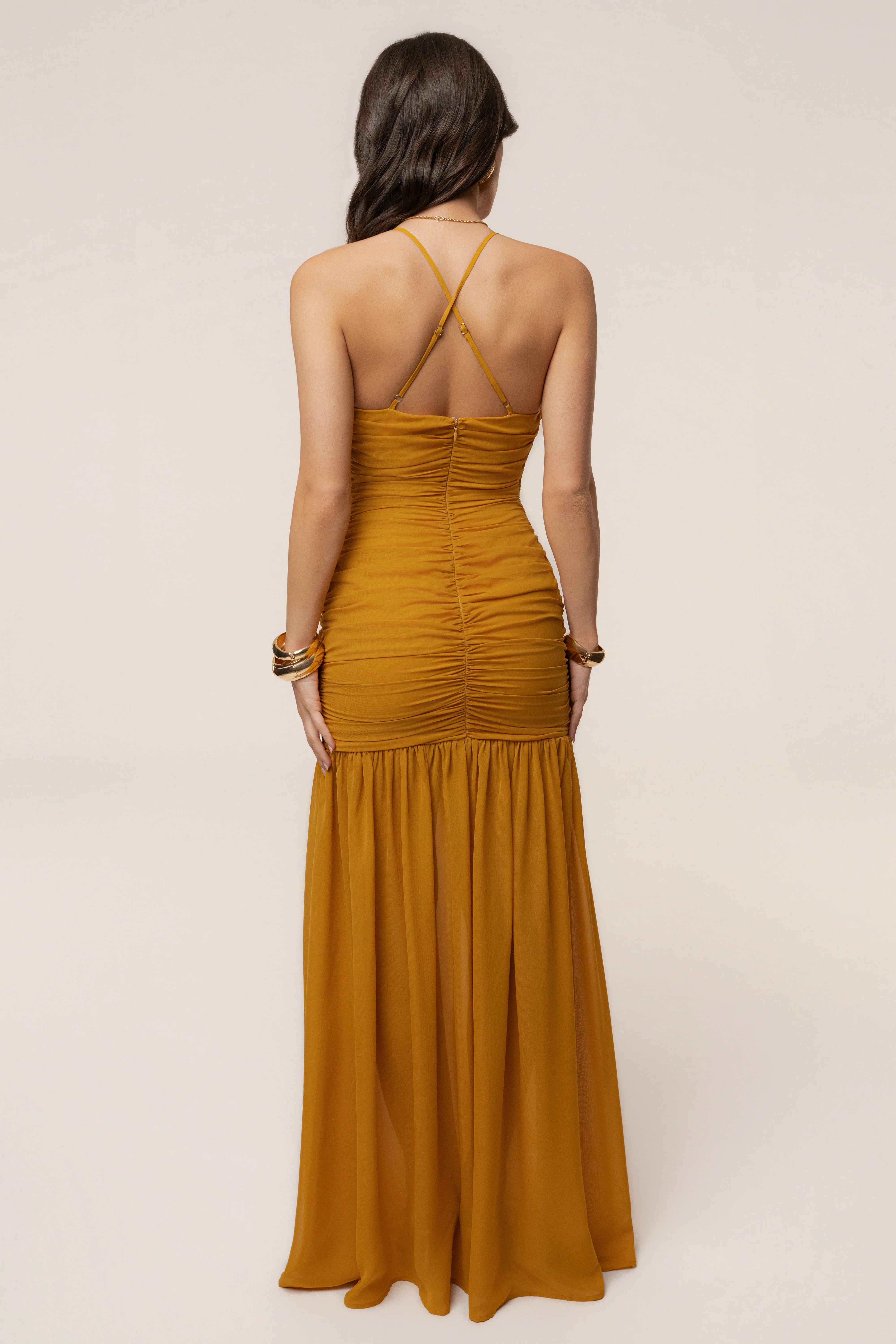 Mustard Vienna Chiffon Maxi Dress