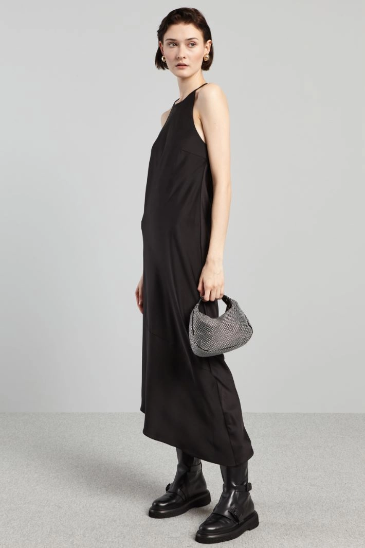 Asymmetric satin dress - BLACK