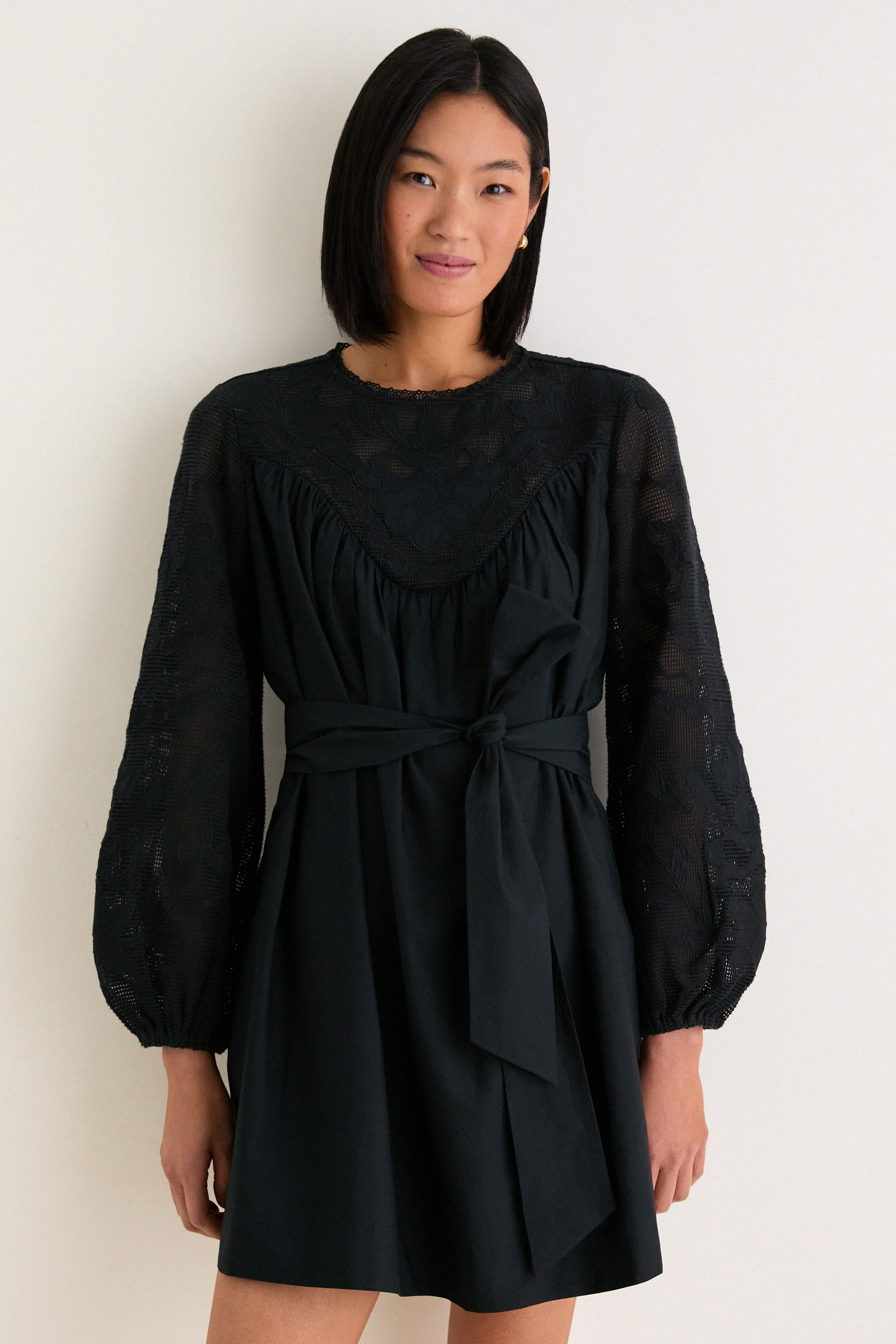 Black Patchwork Embroidered Cressida Mini Dress