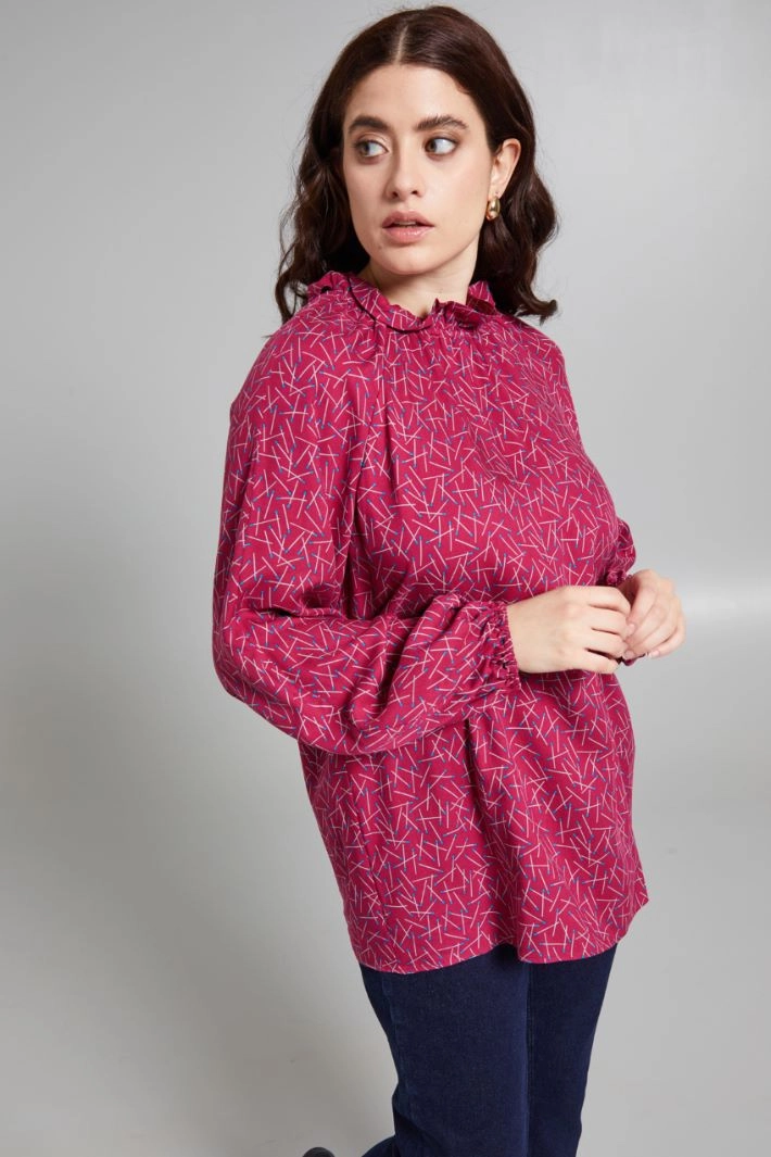 Frilled collar blouse - MAGENTA LIGHT BLUE
