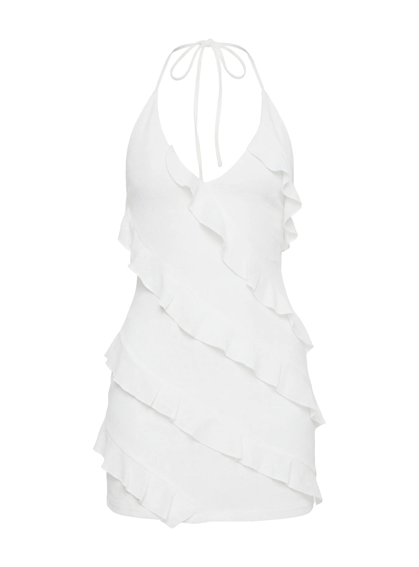 Marinna Halter Ruffle Mini Dress White