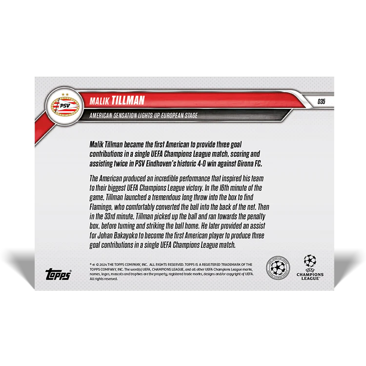 Malik Tillman - American sensation lights up European stage - 24/25 UCC Topps NOW® Card 35