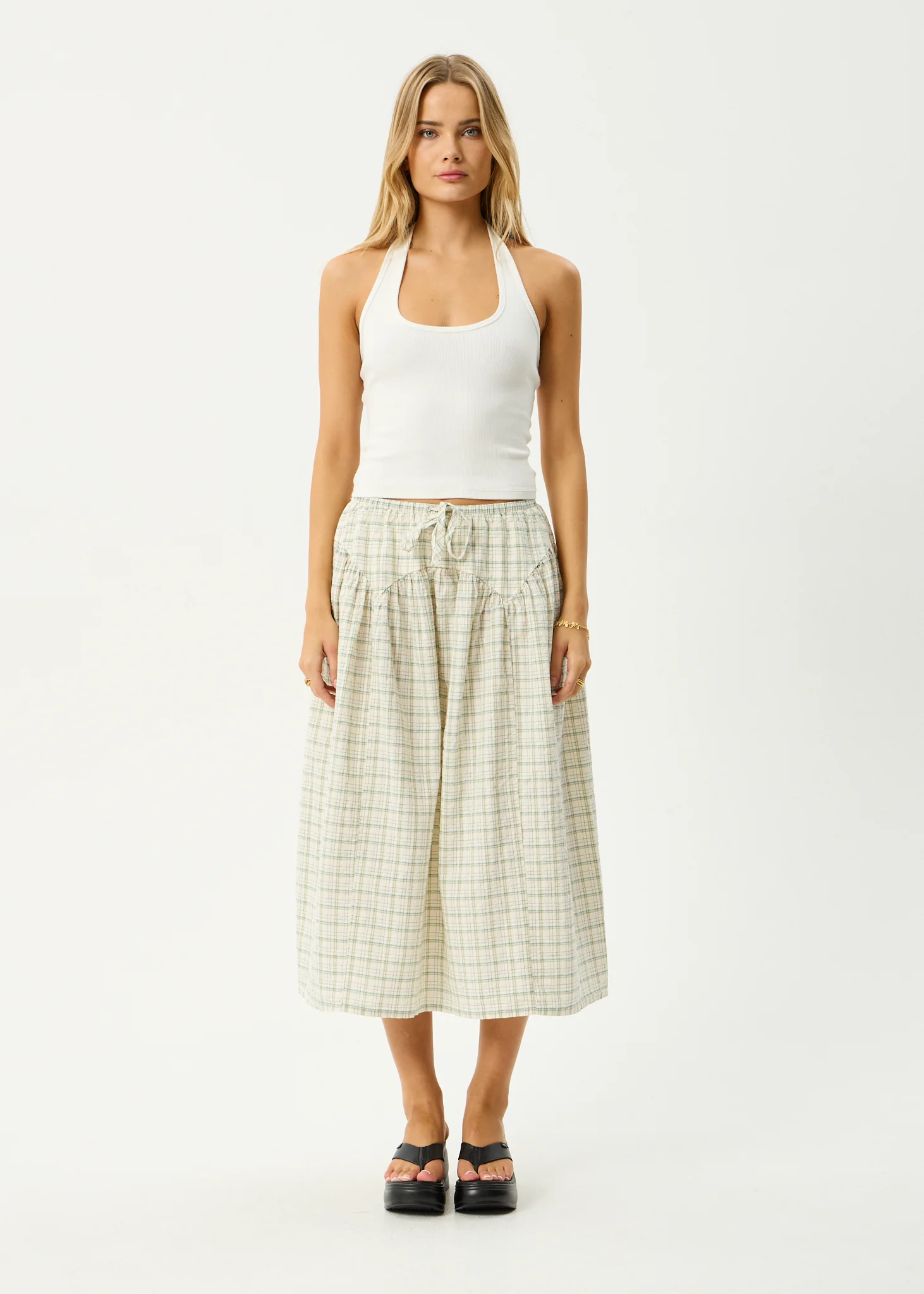 AFENDS Womens Legacy - Seersucker Check Midi Skirt - Boa Check